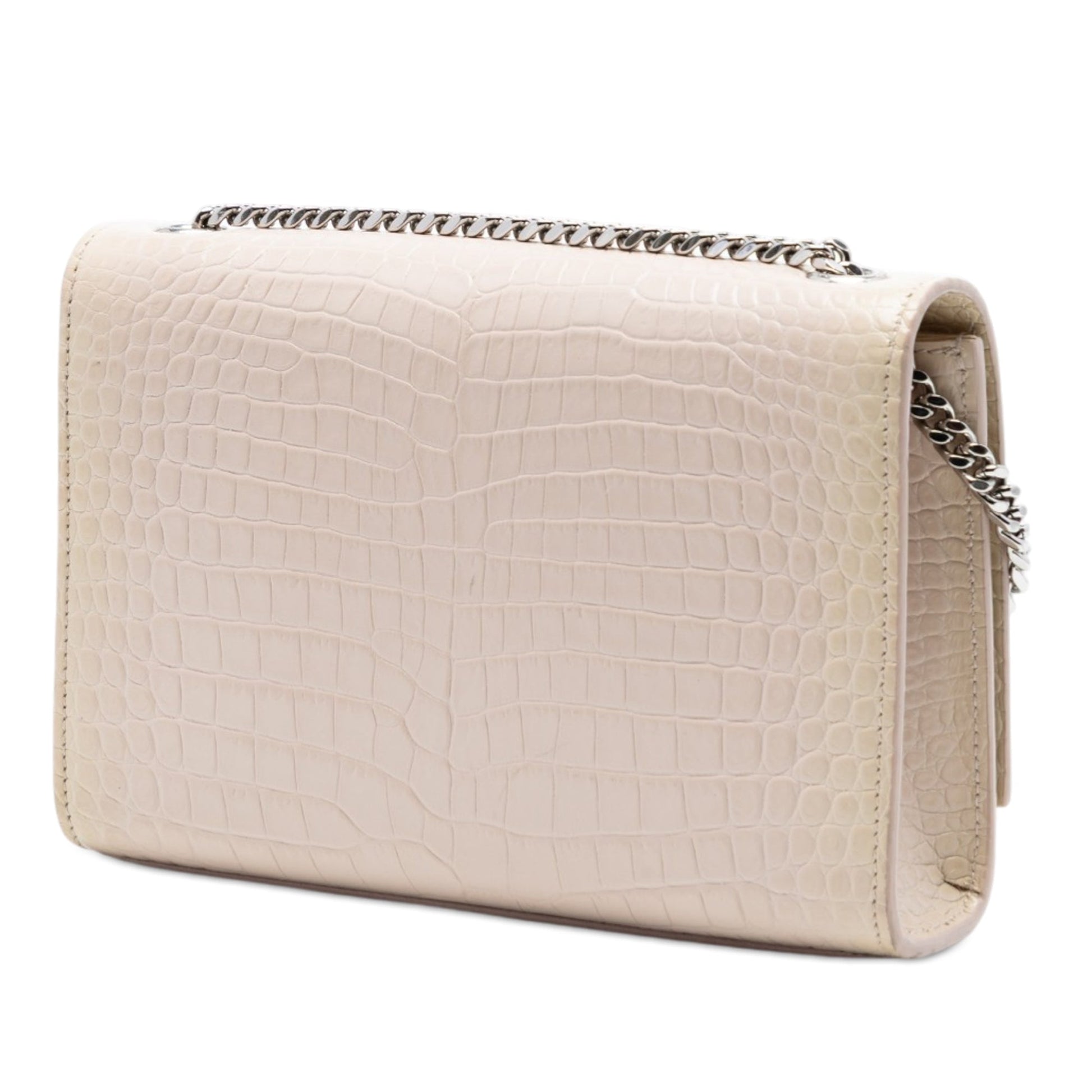 Saint Laurent Medium Croc Embossed Leather Monogram Kate Tassel Crossbody