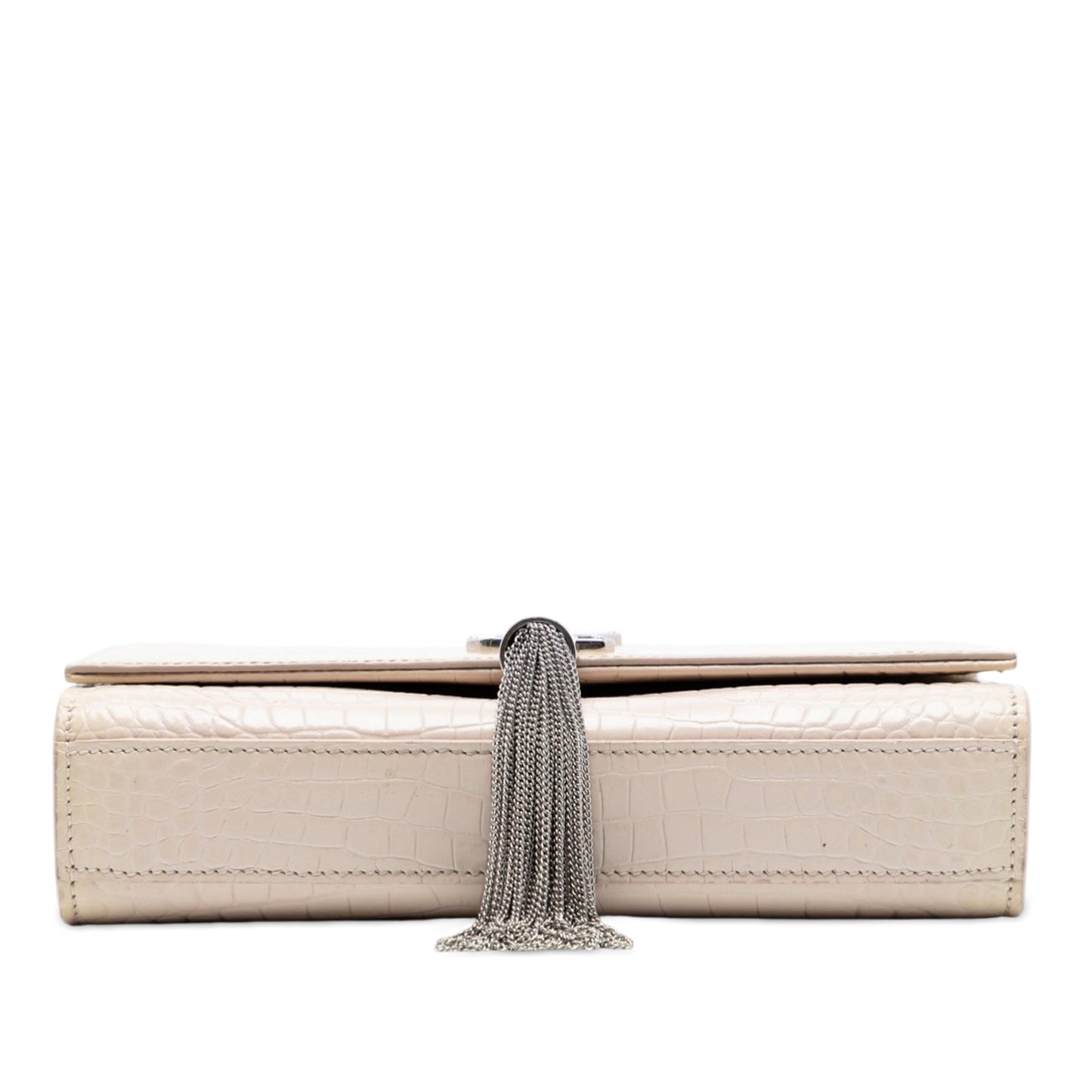 Saint Laurent Medium Croc Embossed Leather Monogram Kate Tassel Crossbody