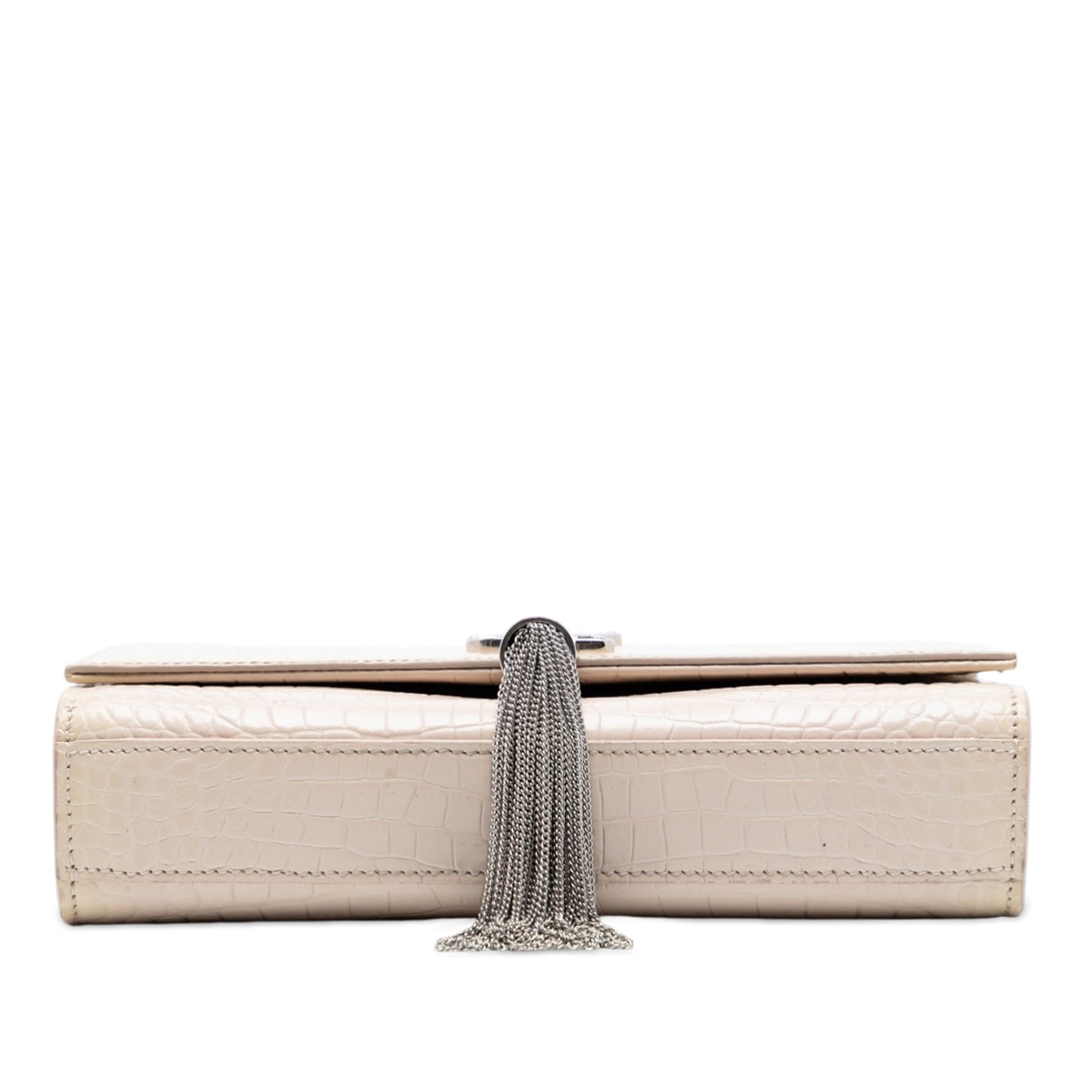 Saint Laurent Medium Croc Embossed Leather Monogram Kate Tassel Crossbody