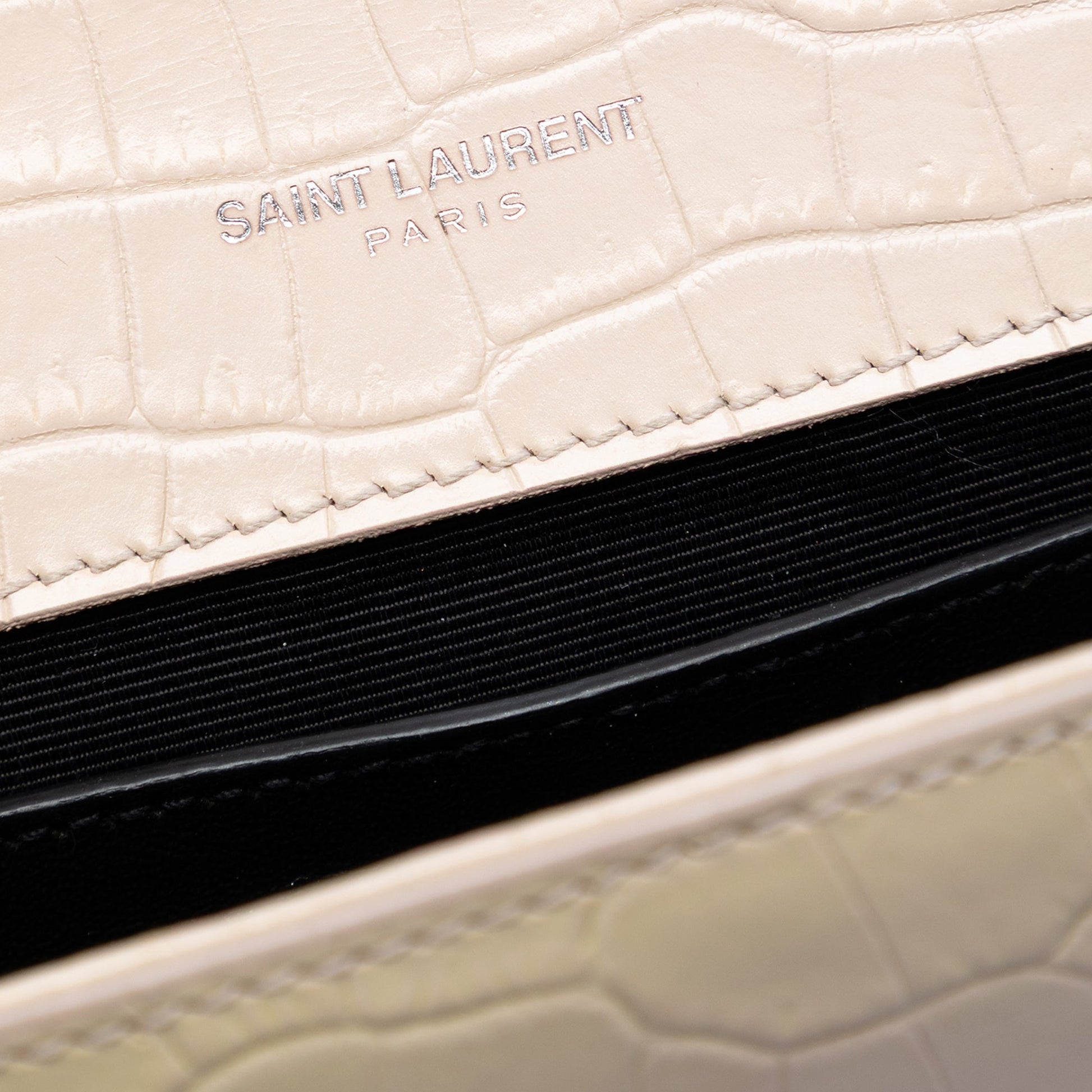 Saint Laurent Medium Croc Embossed Leather Monogram Kate Tassel Crossbody