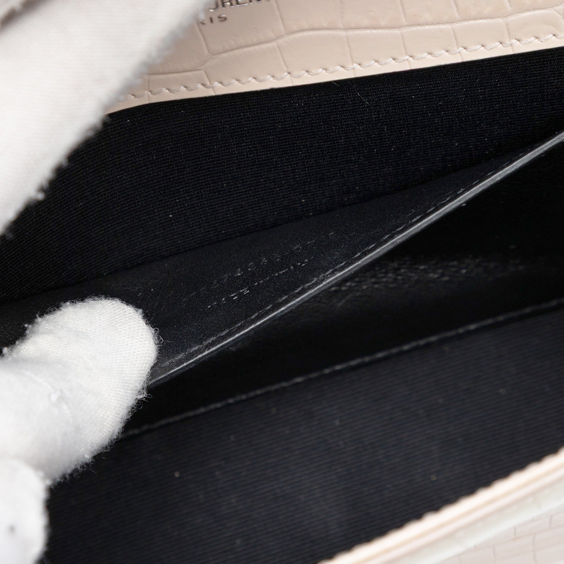 Saint Laurent Medium Croc Embossed Leather Monogram Kate Tassel Crossbody