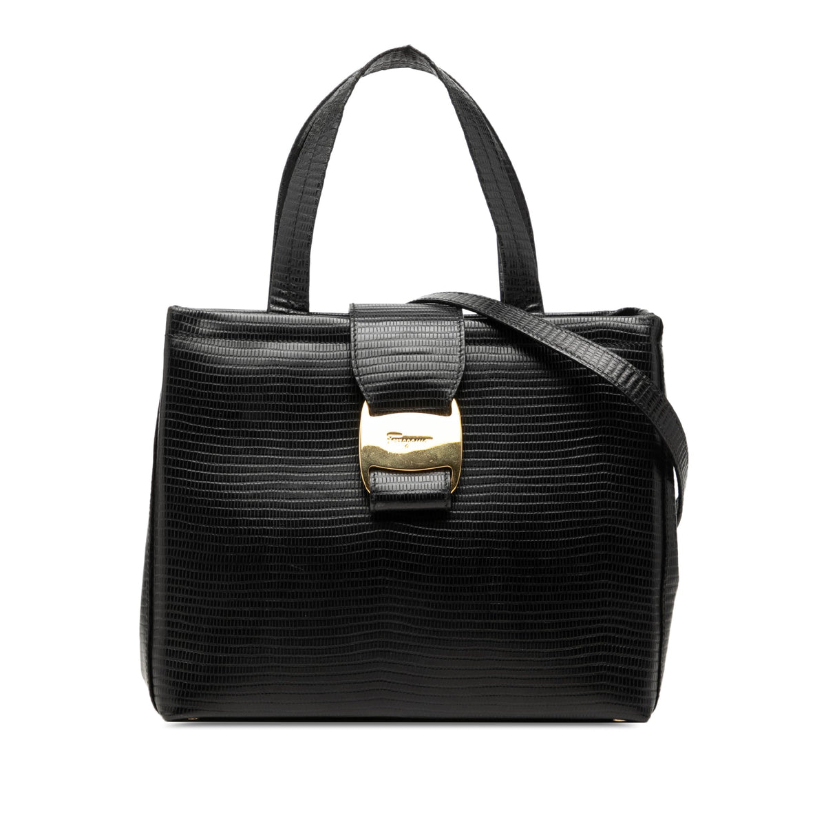 Ferragamo Lizard Embossed Leather Satchel