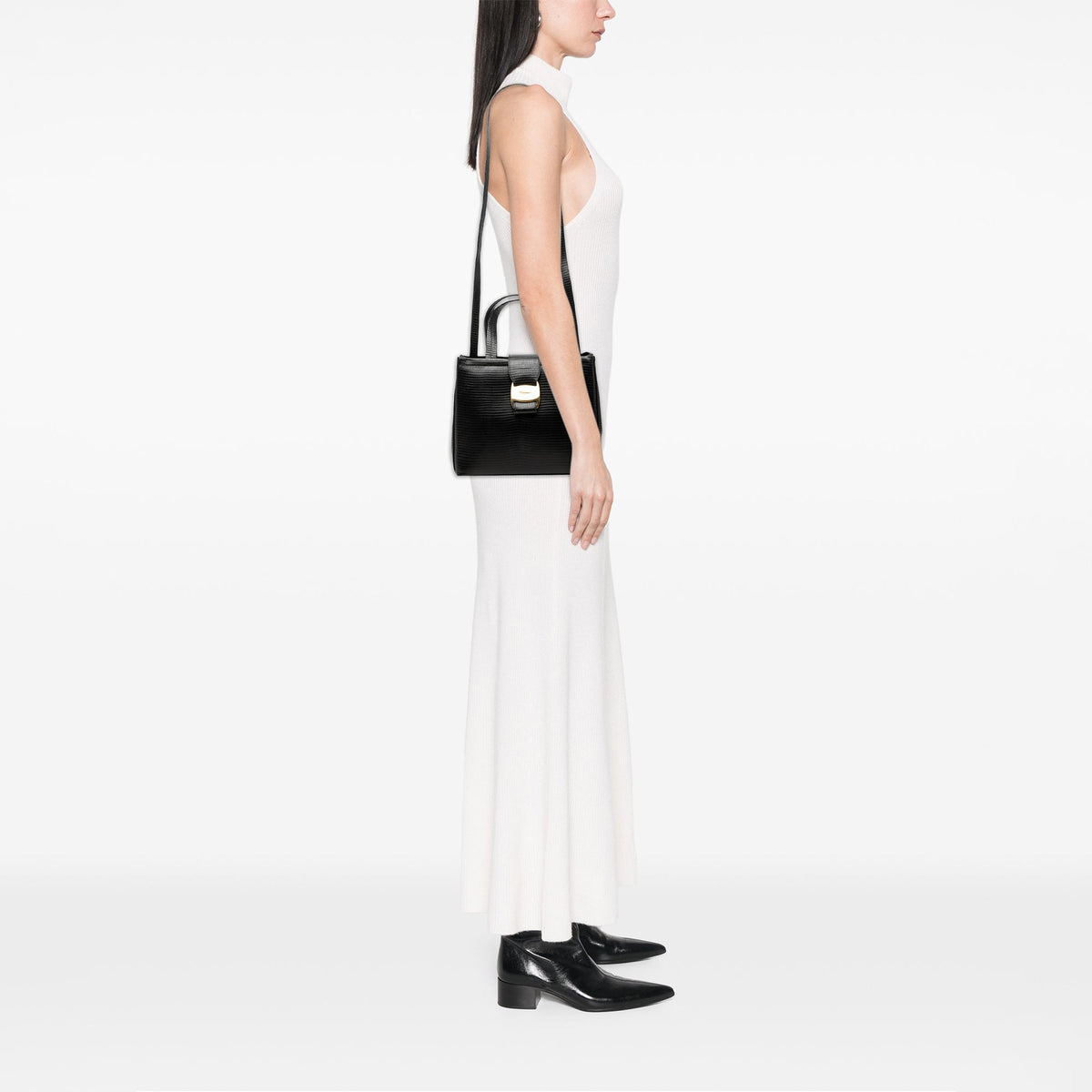 Ferragamo Lizard Embossed Leather Satchel