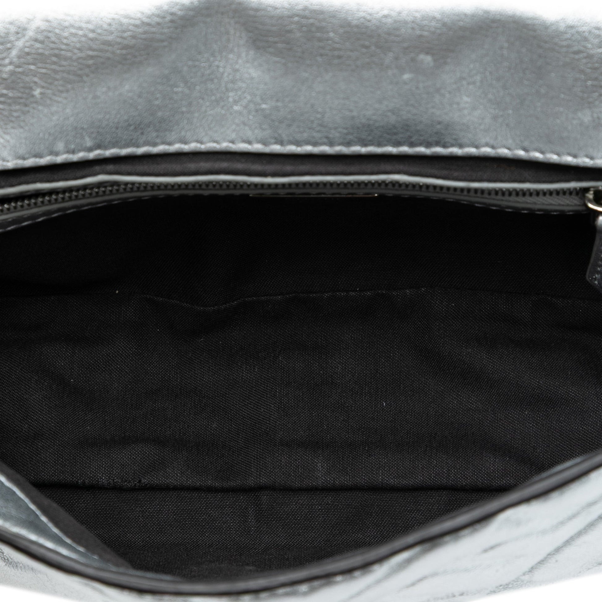 Fendi Medium Metallic Leather Embossed FF Baguette Satchel