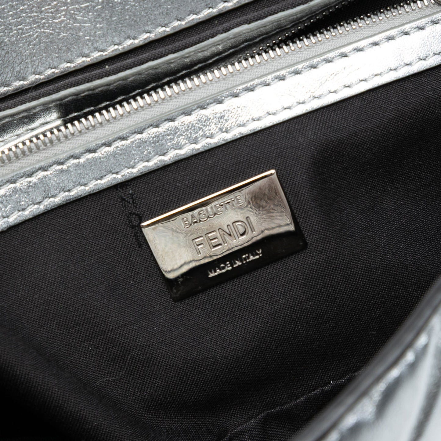 Fendi Medium Metallic Leather Embossed FF Baguette Satchel