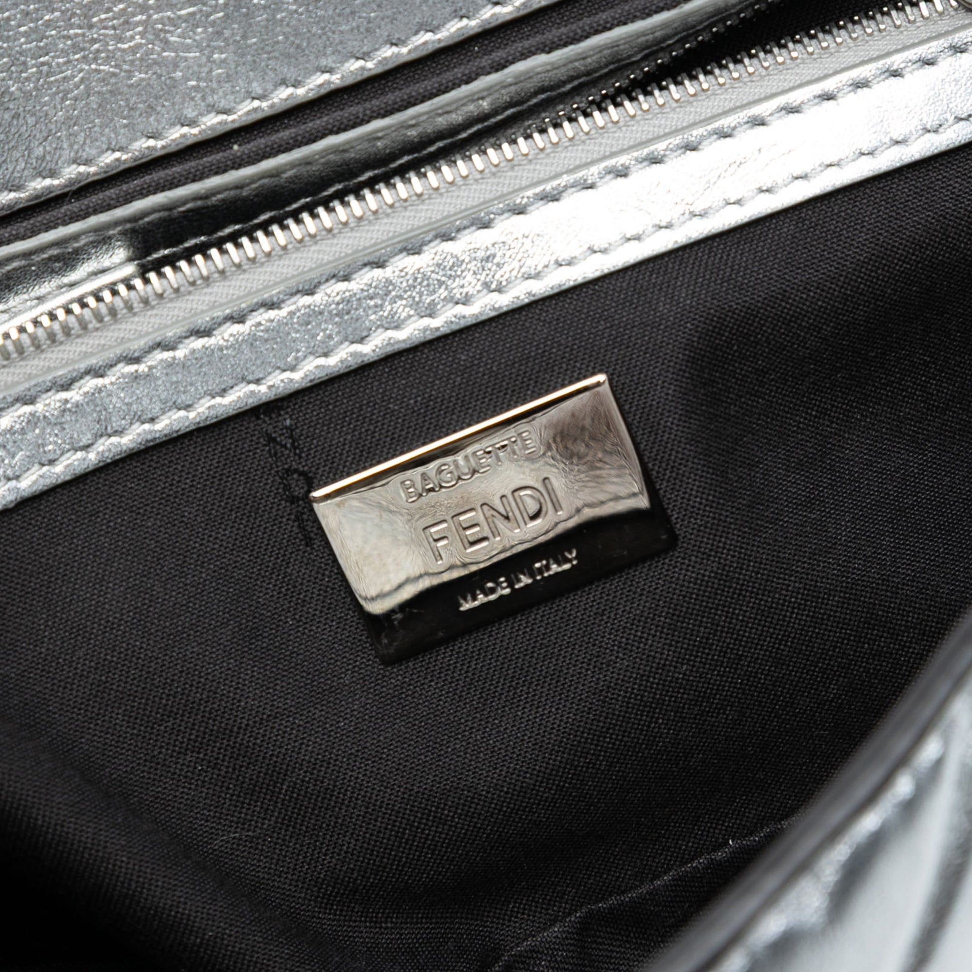Fendi Medium Metallic Leather Embossed FF Baguette Satchel