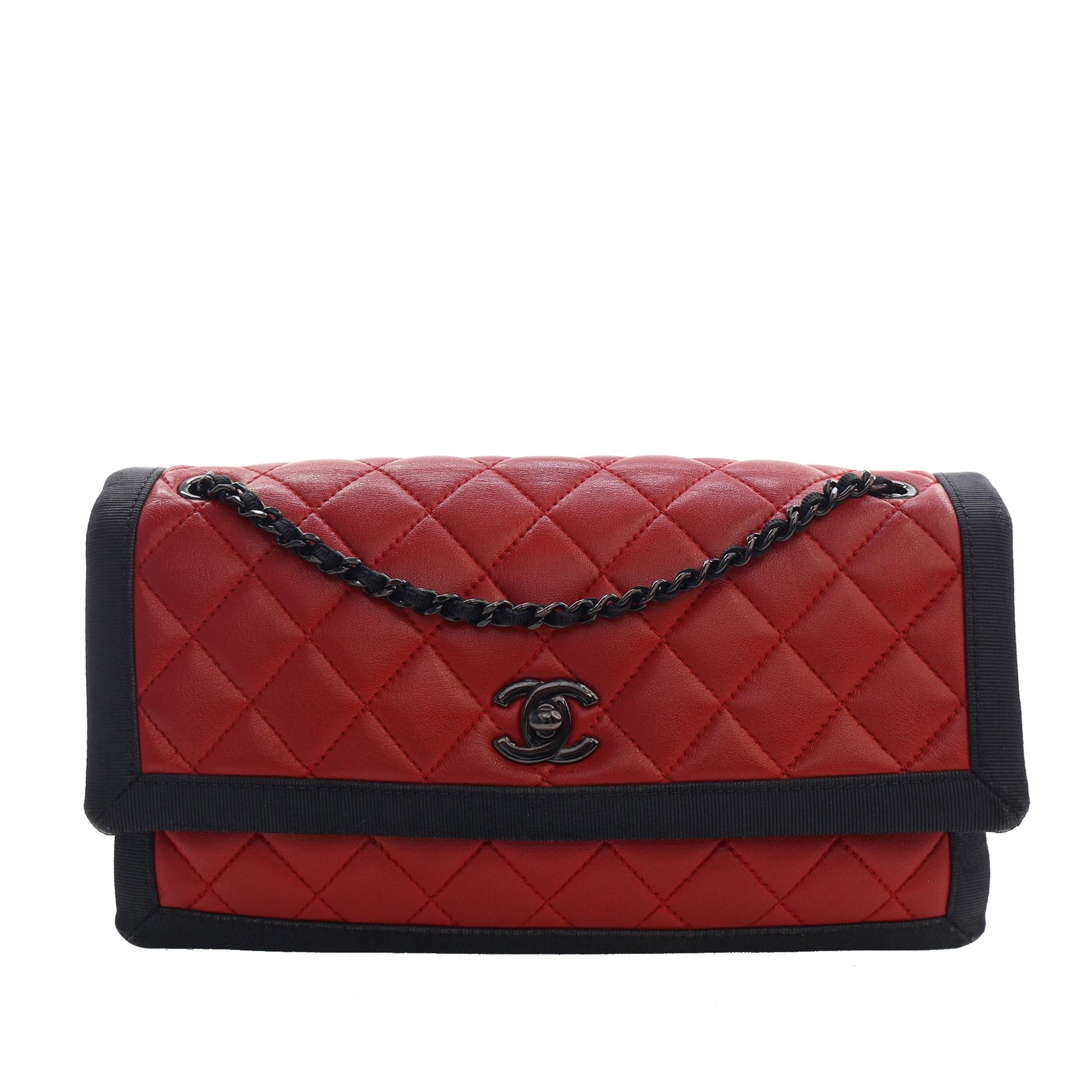 Chanel Medium CC Bicolor Quilted Lambskin Grosgrain Single Flap