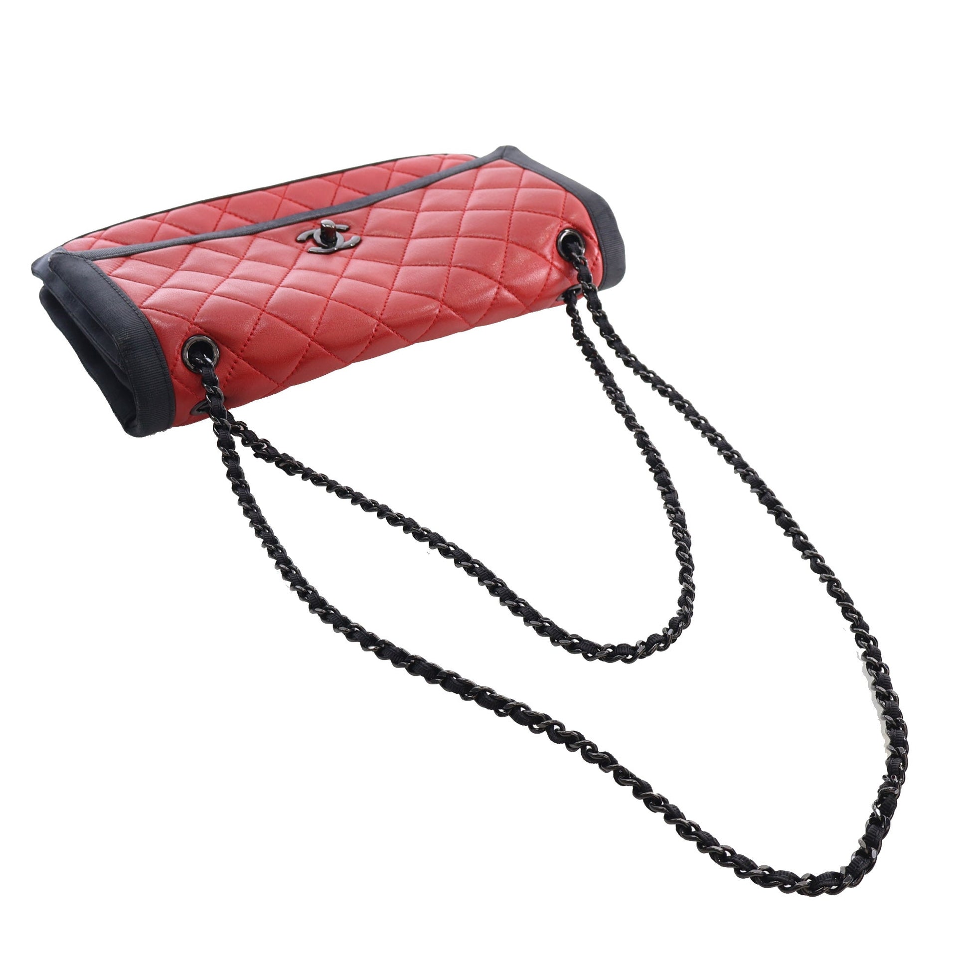 Chanel Medium CC Bicolor Quilted Lambskin Grosgrain Single Flap
