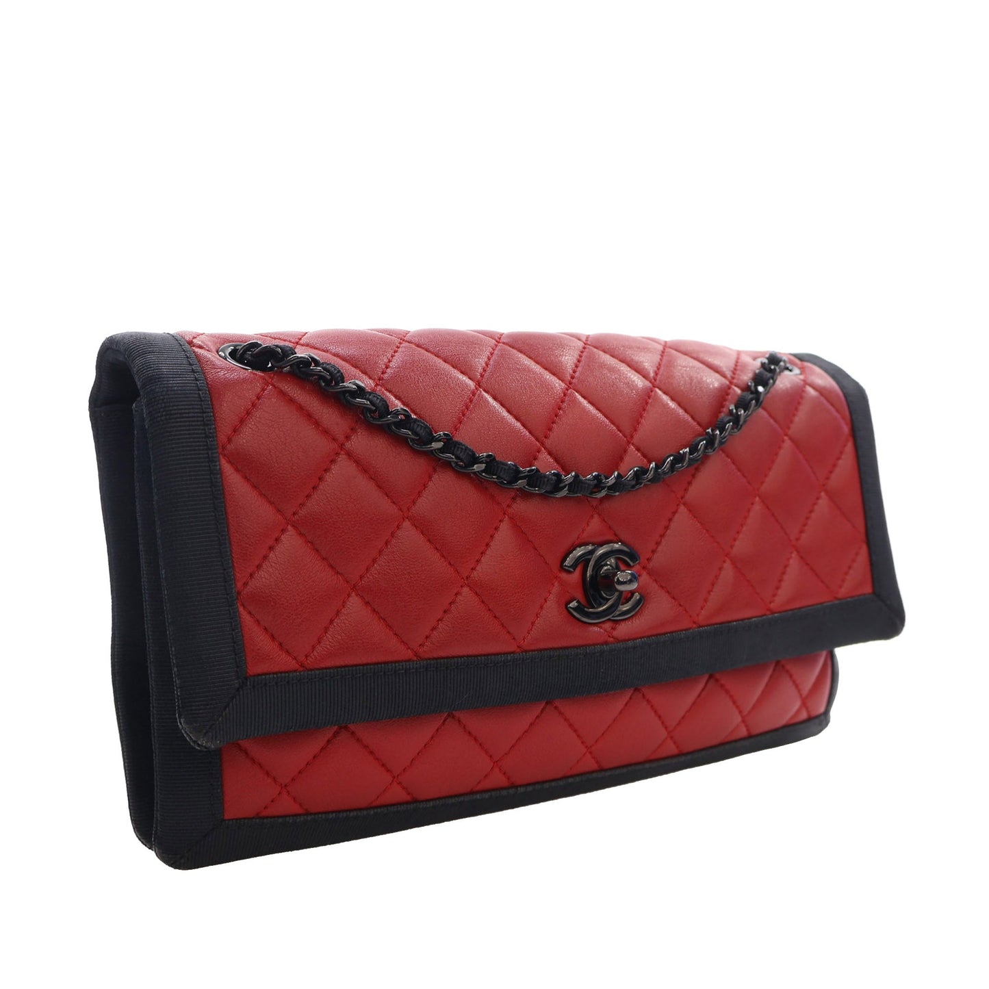 Chanel Medium CC Bicolor Quilted Lambskin Grosgrain Single Flap