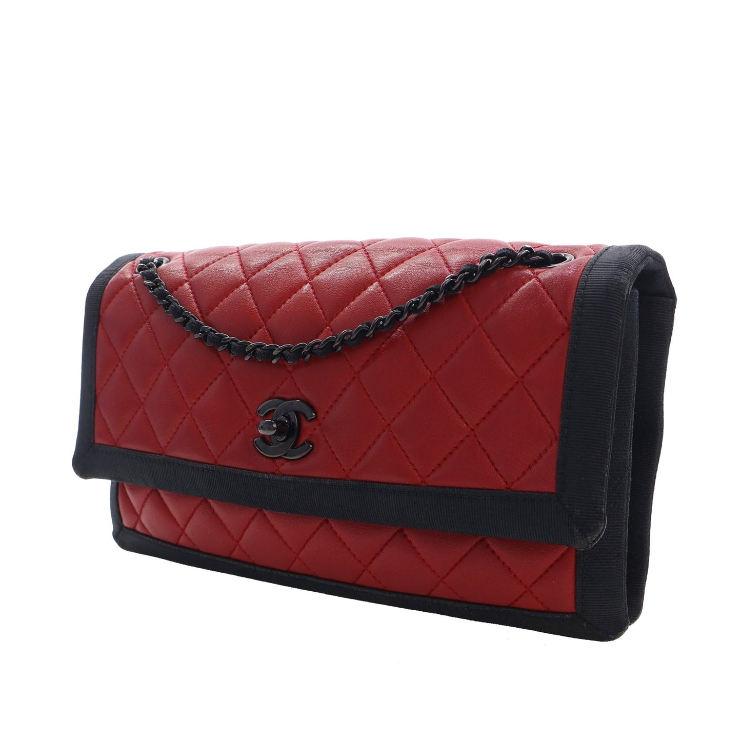 Chanel Medium CC Bicolor Quilted Lambskin Grosgrain Single Flap