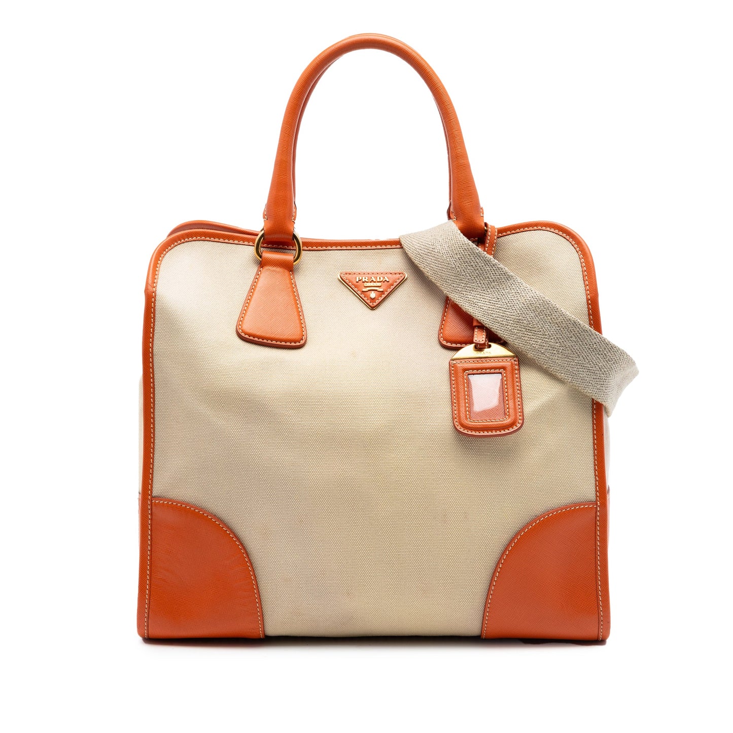Prada Saffiano Trimmed Canvas Canapa Satchel
