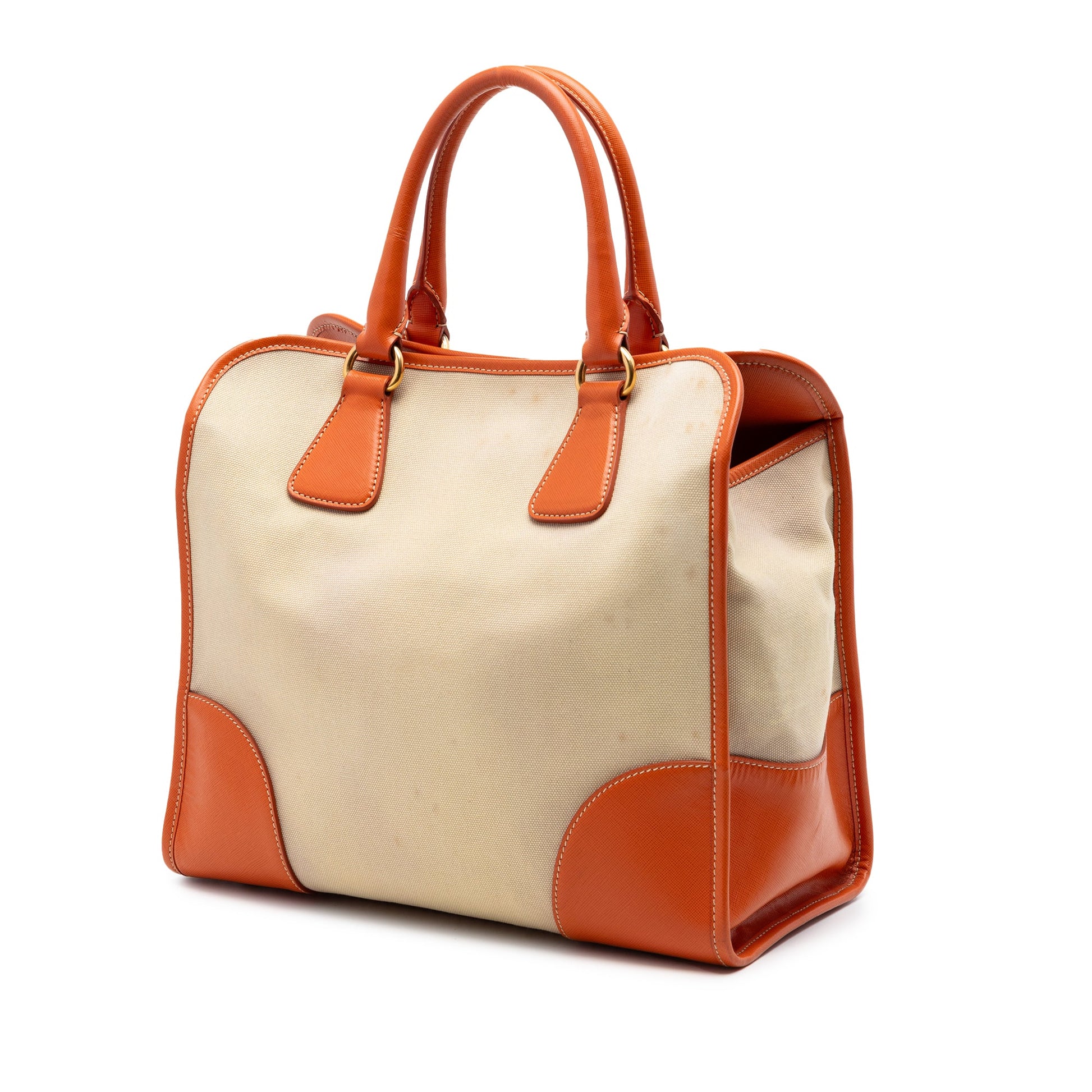 Prada Saffiano Trimmed Canvas Canapa Satchel
