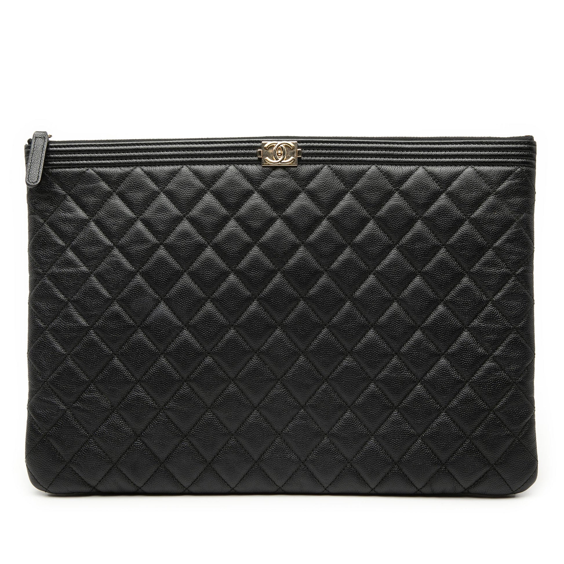 Chanel Large Quilted Caviar Boy O Case Clutch