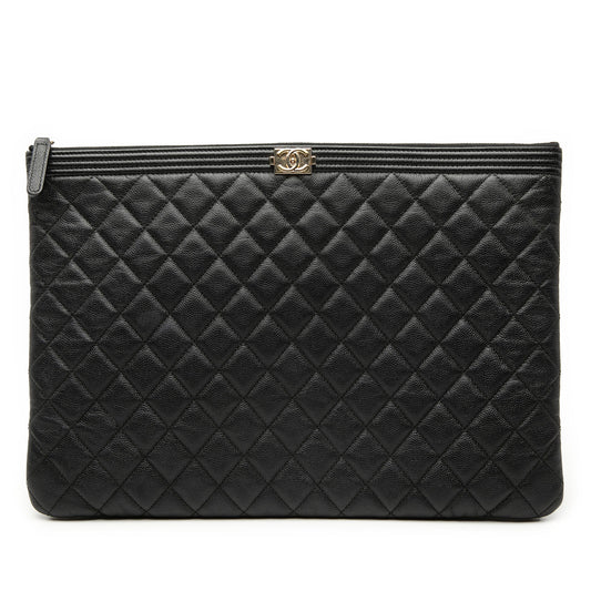 Chanel Large Quilted Caviar Boy O Case Clutch