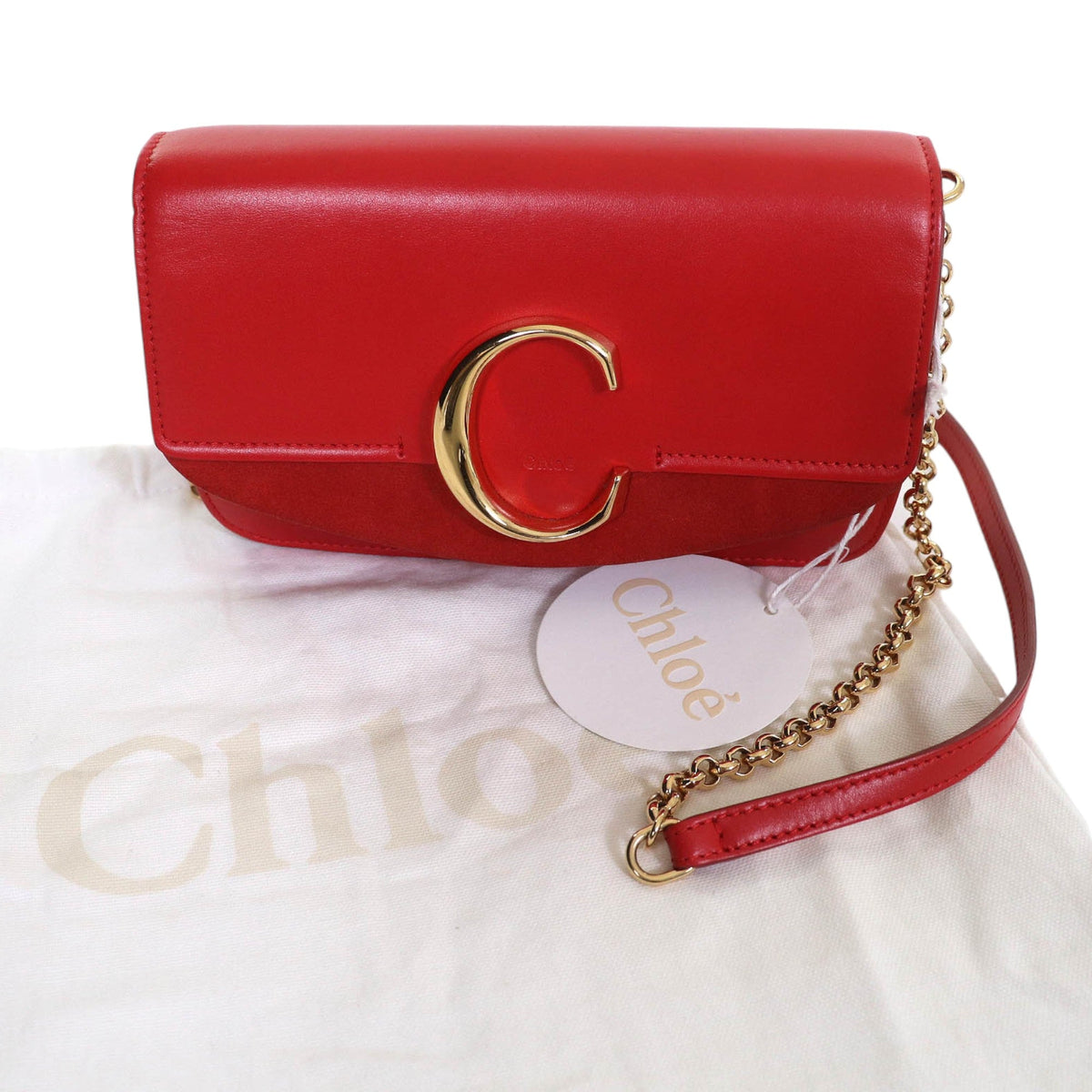 Chloé Mini Calfskin and Suede C Chain Crossbody