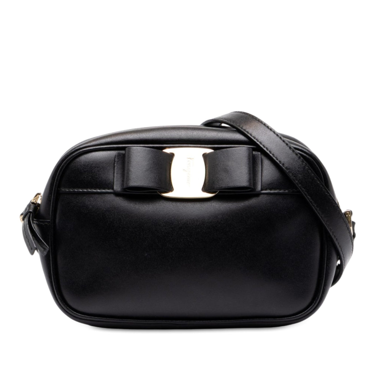 Ferragamo Smooth Calfskin Vara Bow Camera Bag — Black
