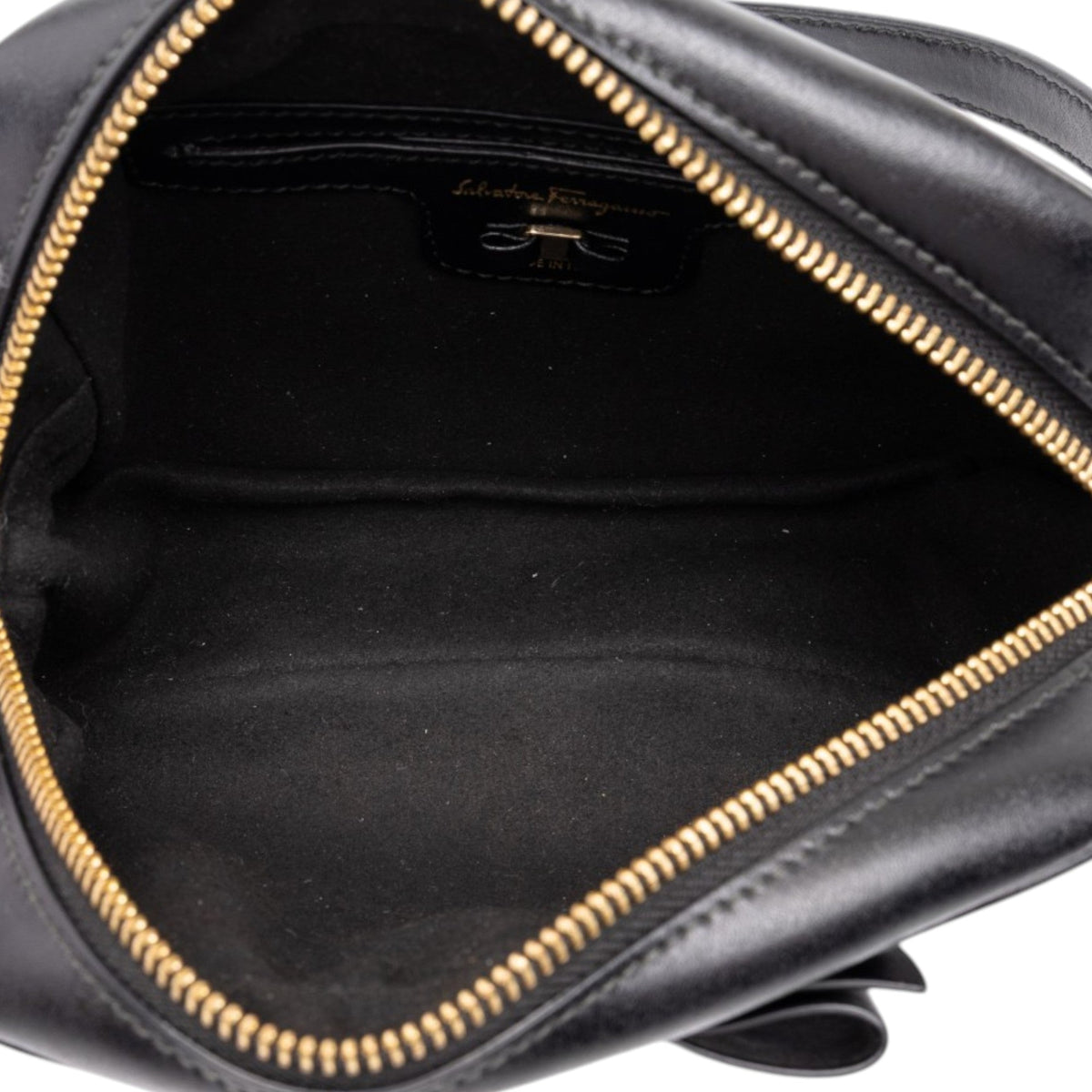 Ferragamo Smooth Calfskin Vara Bow Camera Bag — Black