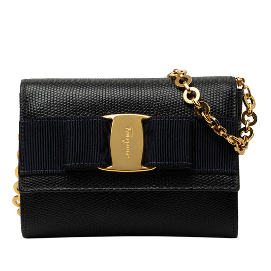 Ferragamo Mini Textured Leather Vara Bow Convertible Chain Crossbody