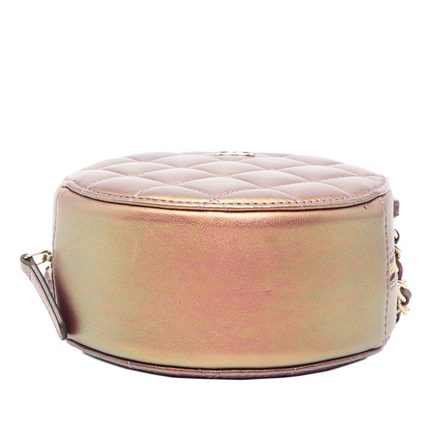 Quilted Iridescent Lambskin Round Clutch With Chain