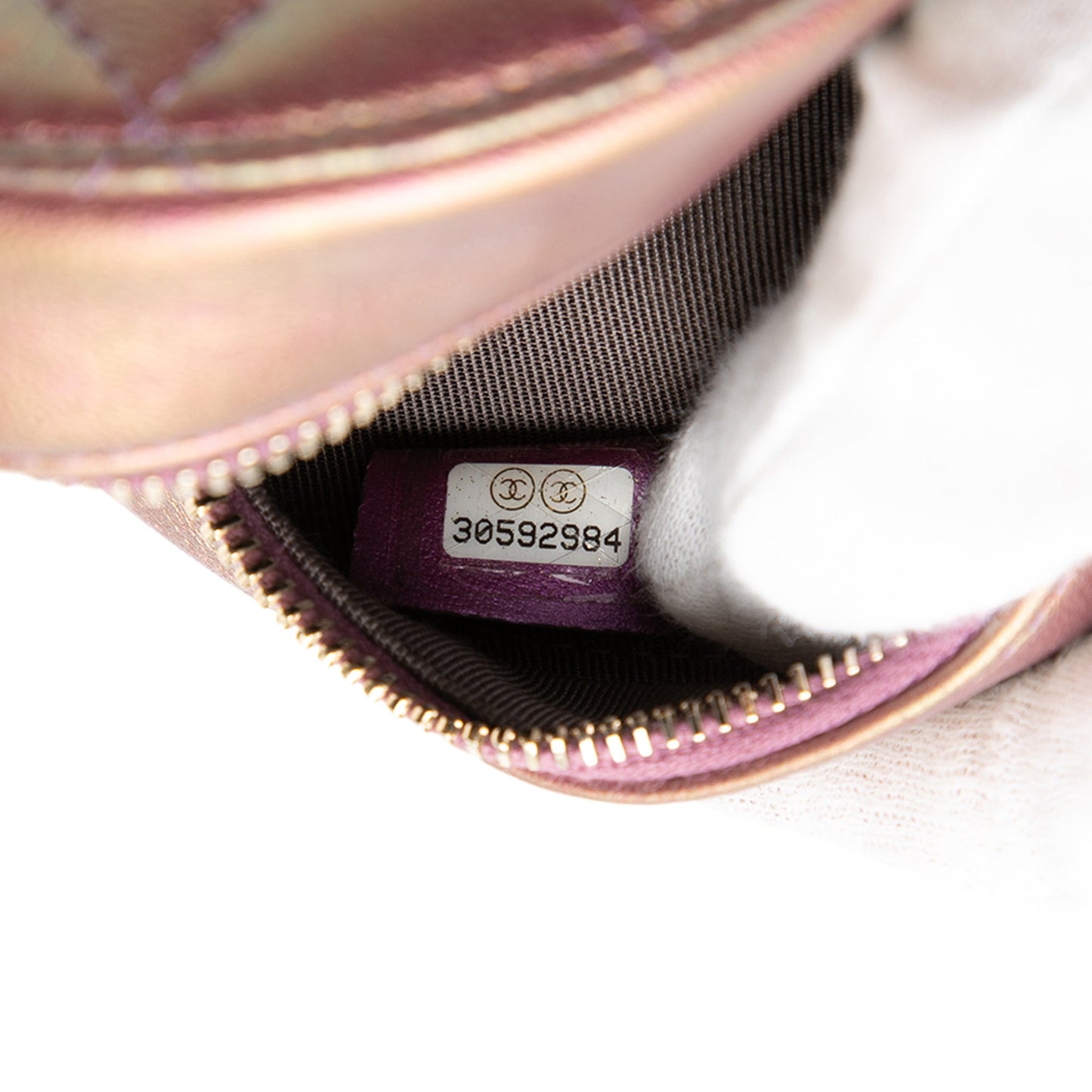 Quilted Iridescent Lambskin Round Clutch With Chain