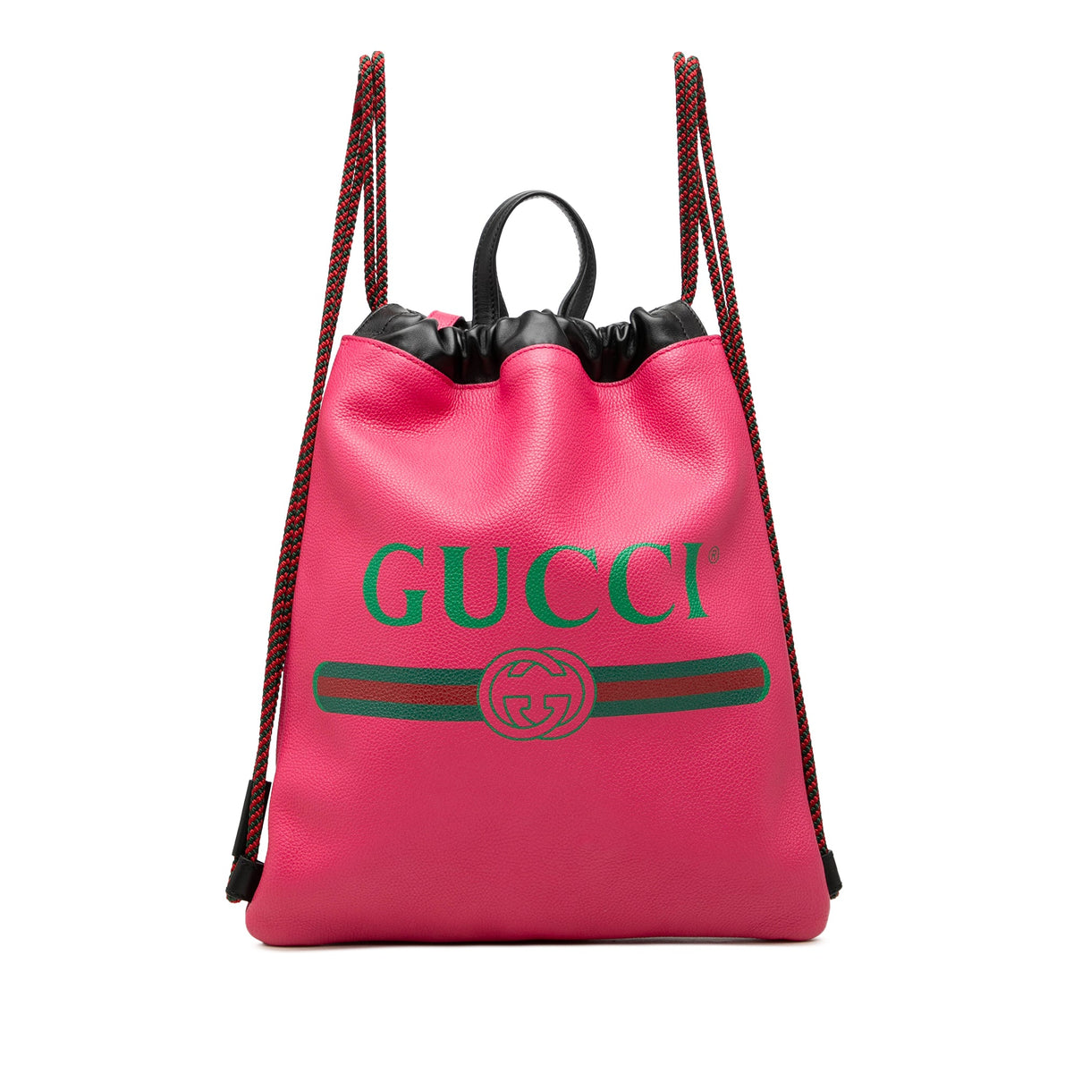 Gucci Grained Calfskin Web Logo Drawstring Backpack