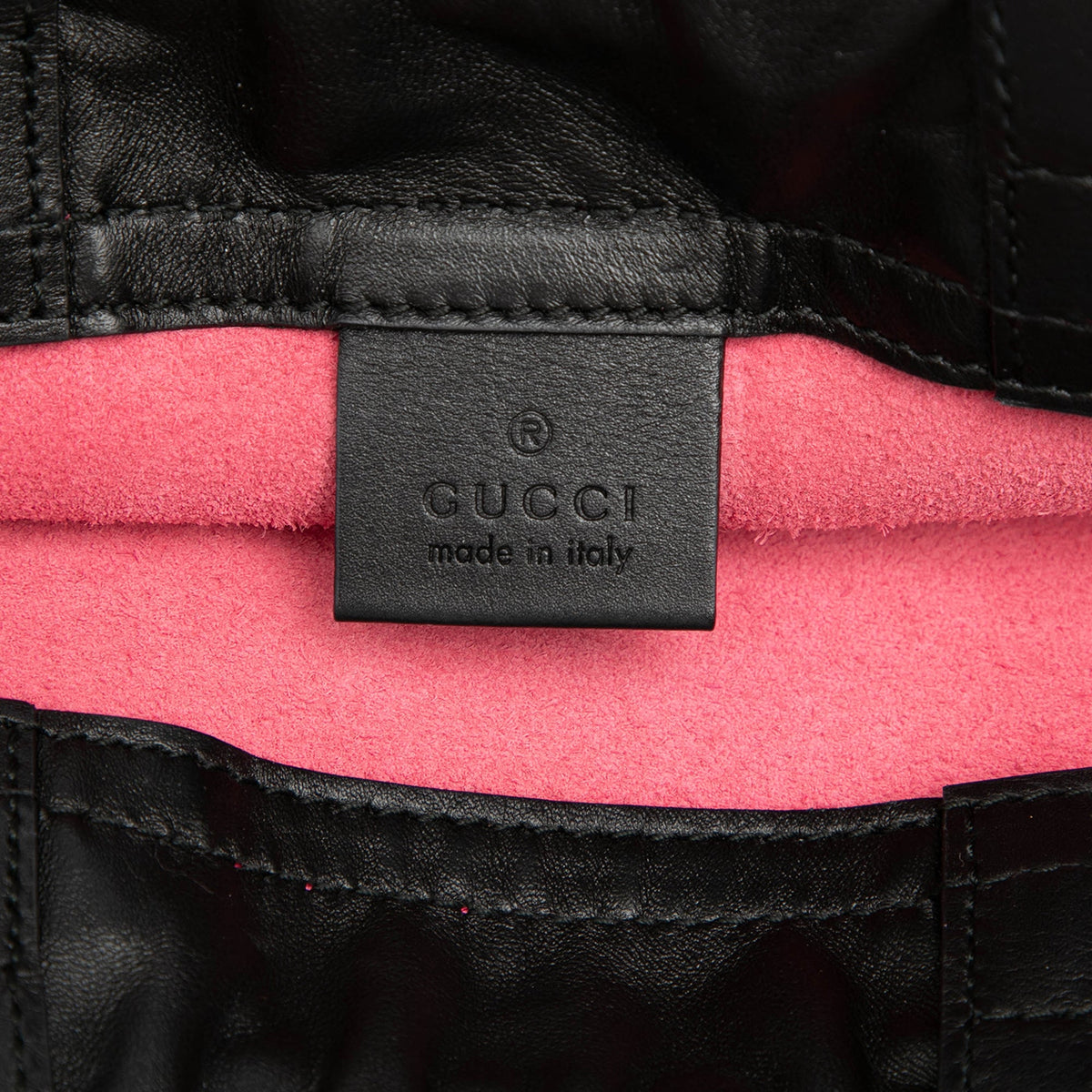Gucci Grained Calfskin Web Logo Drawstring Backpack