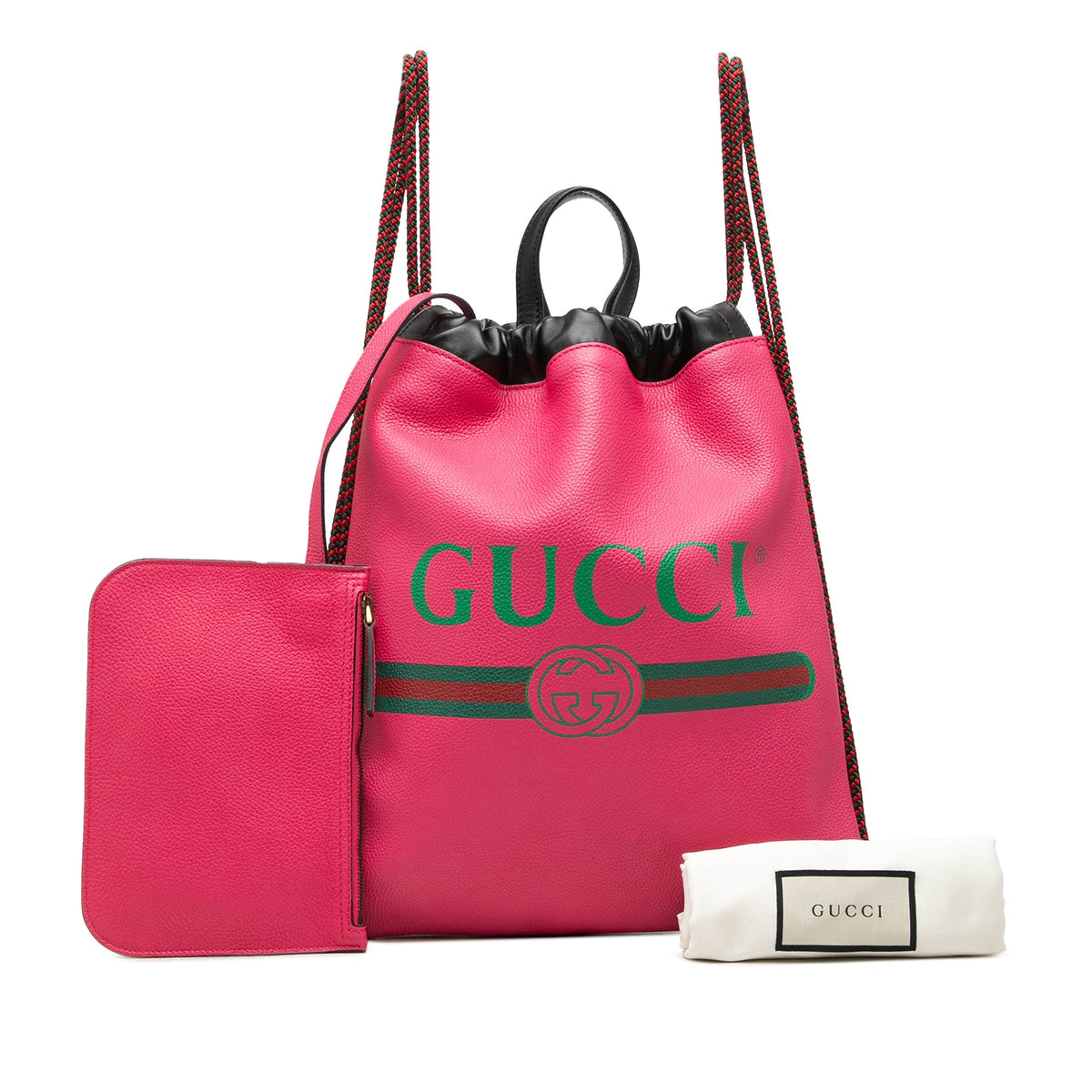 Gucci Grained Calfskin Web Logo Drawstring Backpack