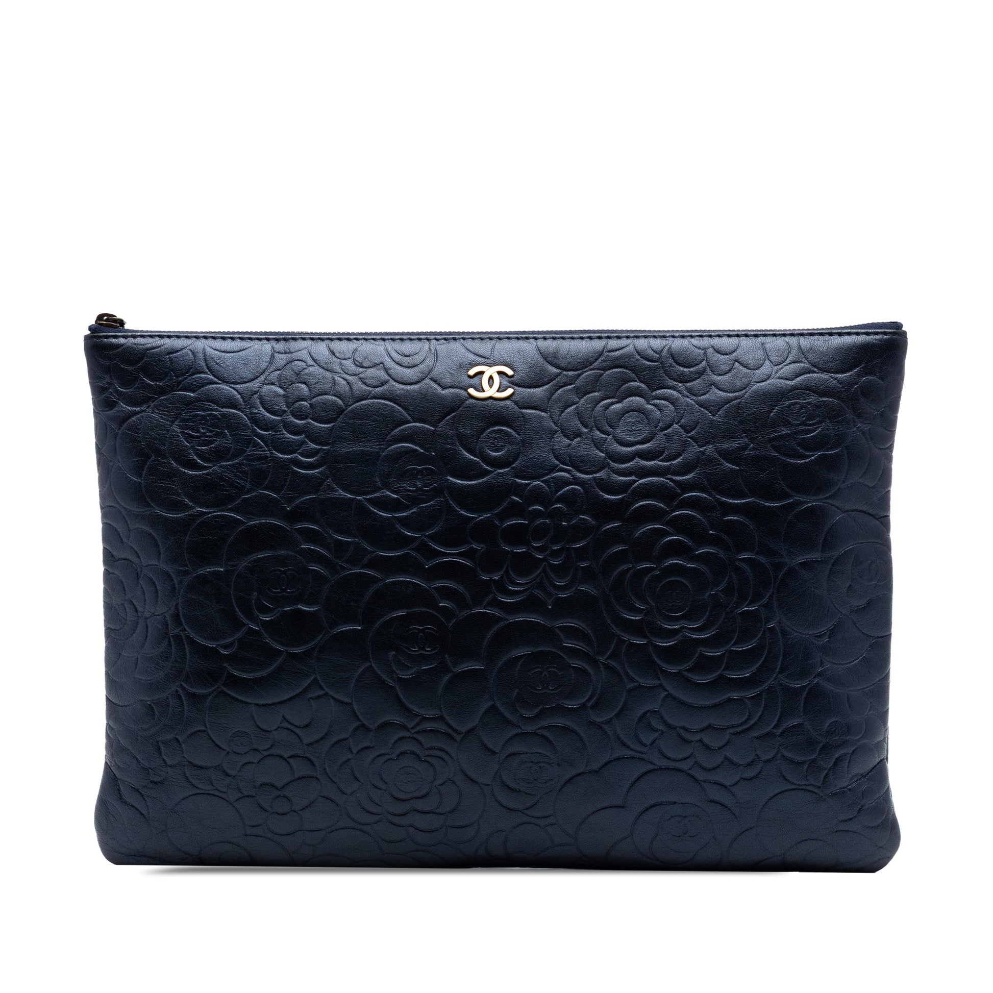 Chanel Large Embossed Lambskin Camellia O Case Clutch