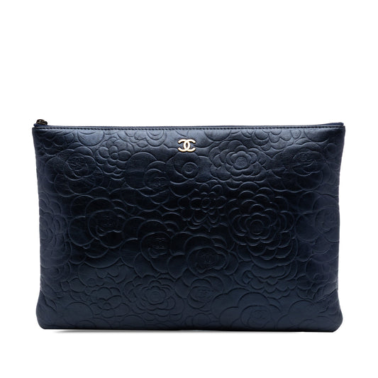 Chanel Large Embossed Lambskin Camellia O Case Clutch
