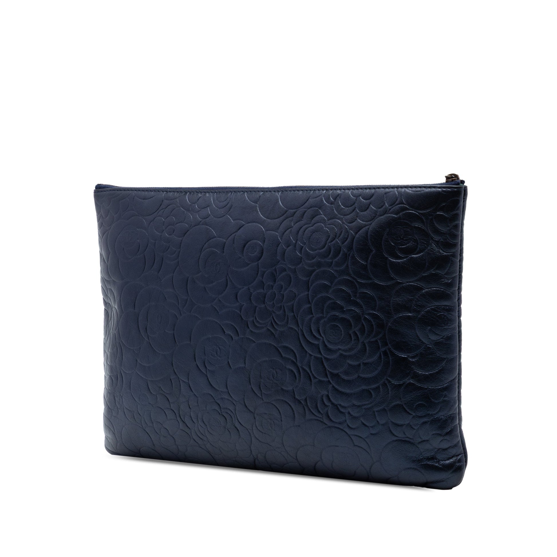 Chanel Large Embossed Lambskin Camellia O Case Clutch