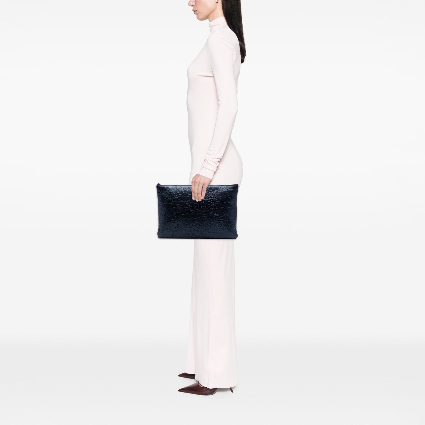Chanel Large Embossed Lambskin Camellia O Case Clutch