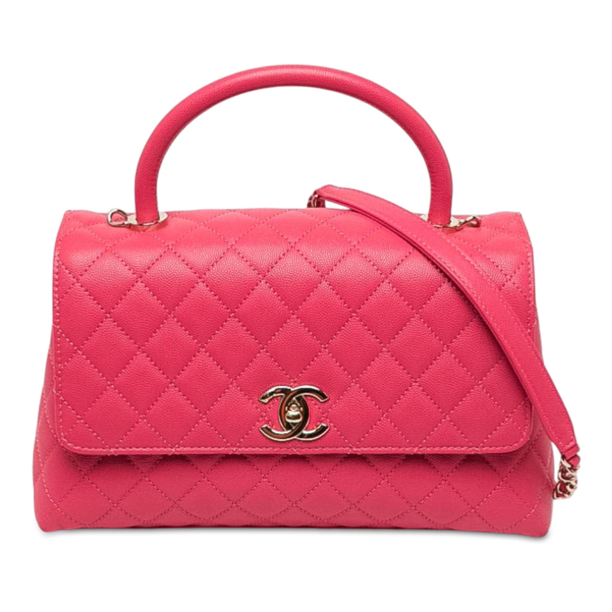 Chanel Small Quilted Caviar Coco Top Handle Bag — Pink