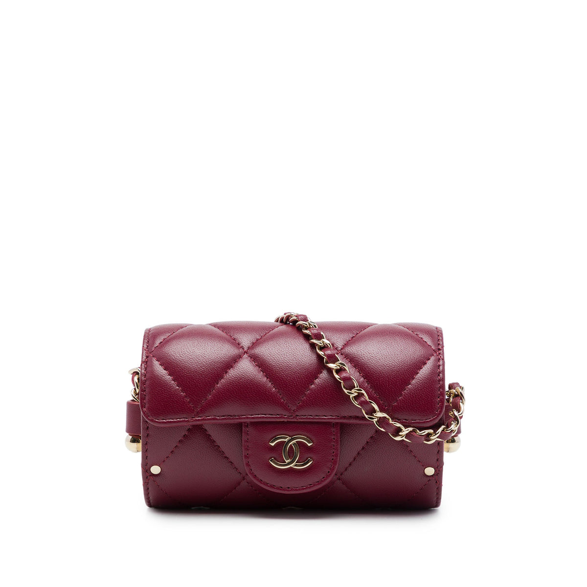 Chanel Quilted Lambskin Box Of Secrets Card Holder With Chain — Red