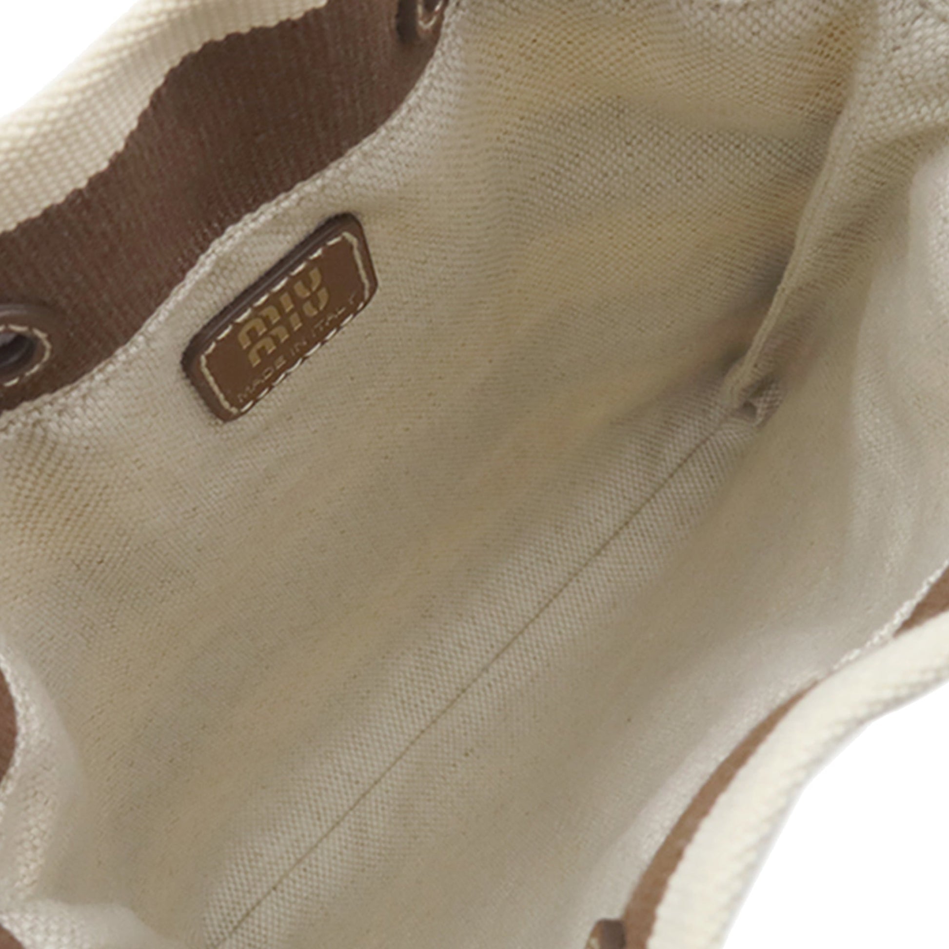 Miu Miu Striped Canvas Logo Drawstring Handbag