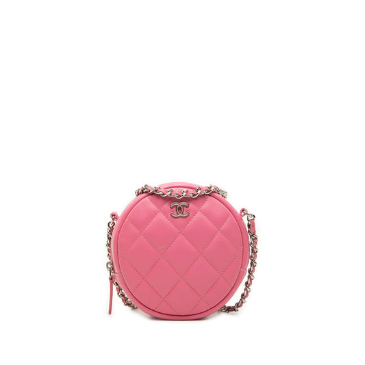 Chanel CC Quilted Lambskin Round Clutch With Chain