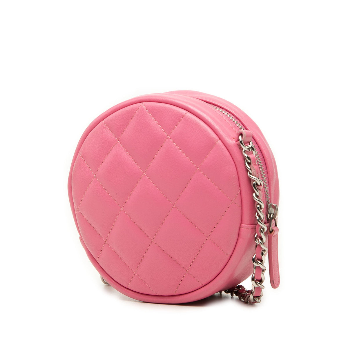 Chanel CC Quilted Lambskin Round Clutch With Chain
