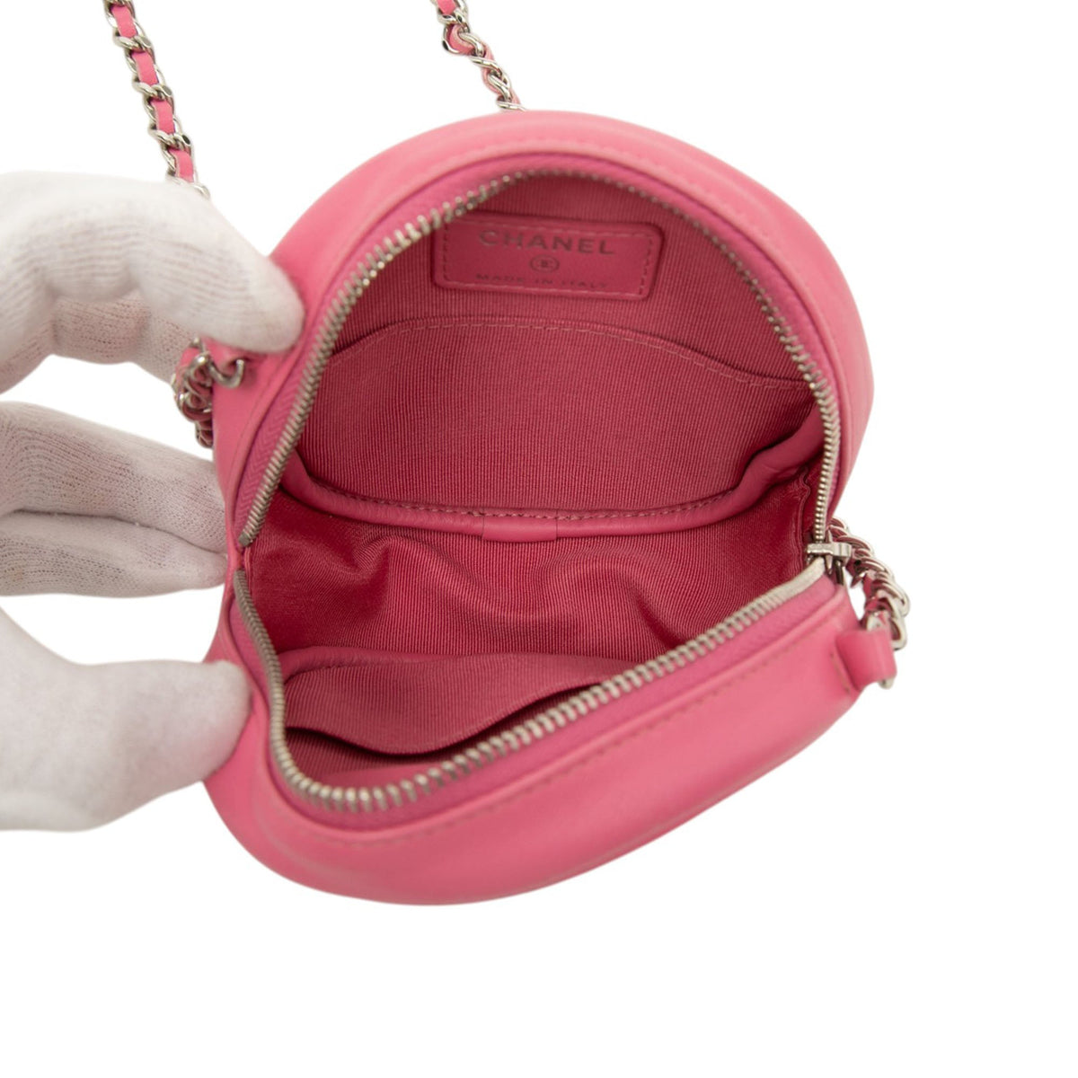 Chanel CC Quilted Lambskin Round Clutch With Chain
