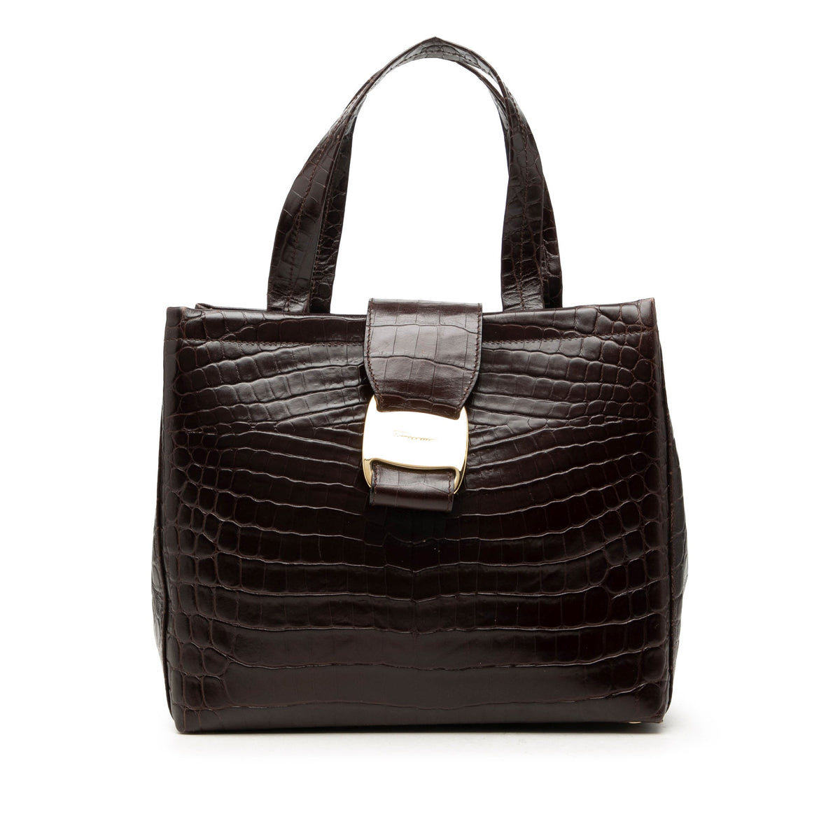 Ferragamo Croc Embossed Leather Vara Bow Handbag