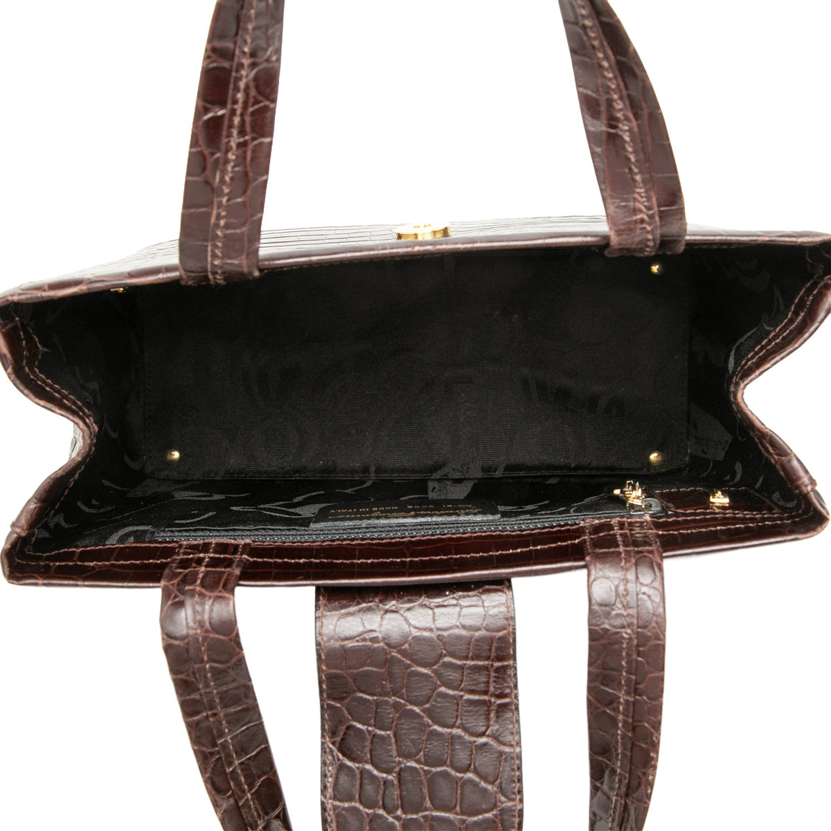 Ferragamo Croc Embossed Leather Vara Bow Handbag