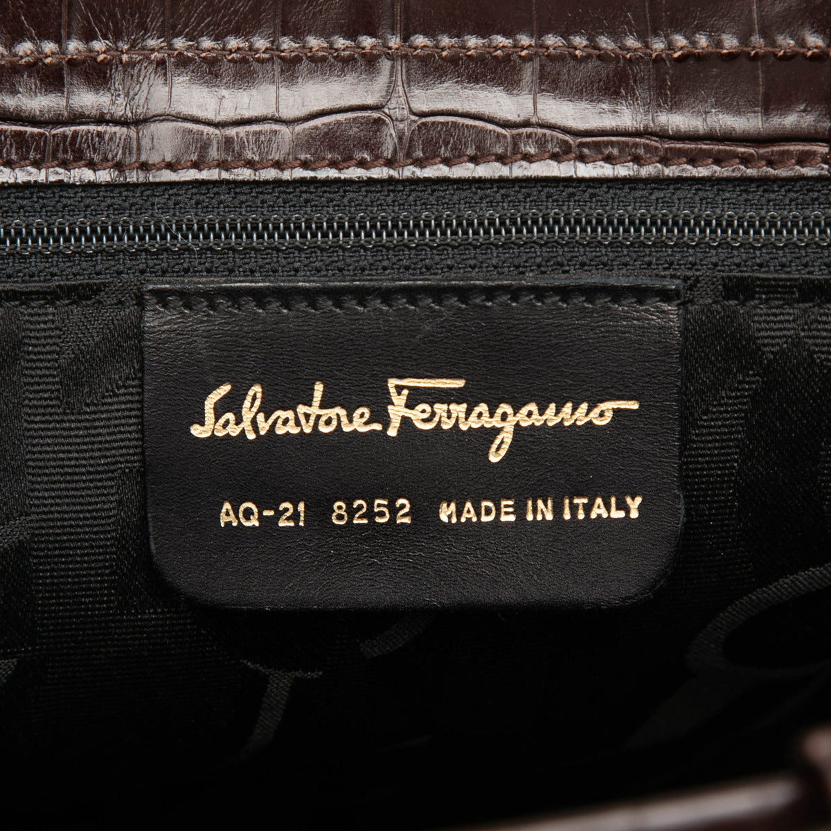 Ferragamo Croc Embossed Leather Vara Bow Handbag
