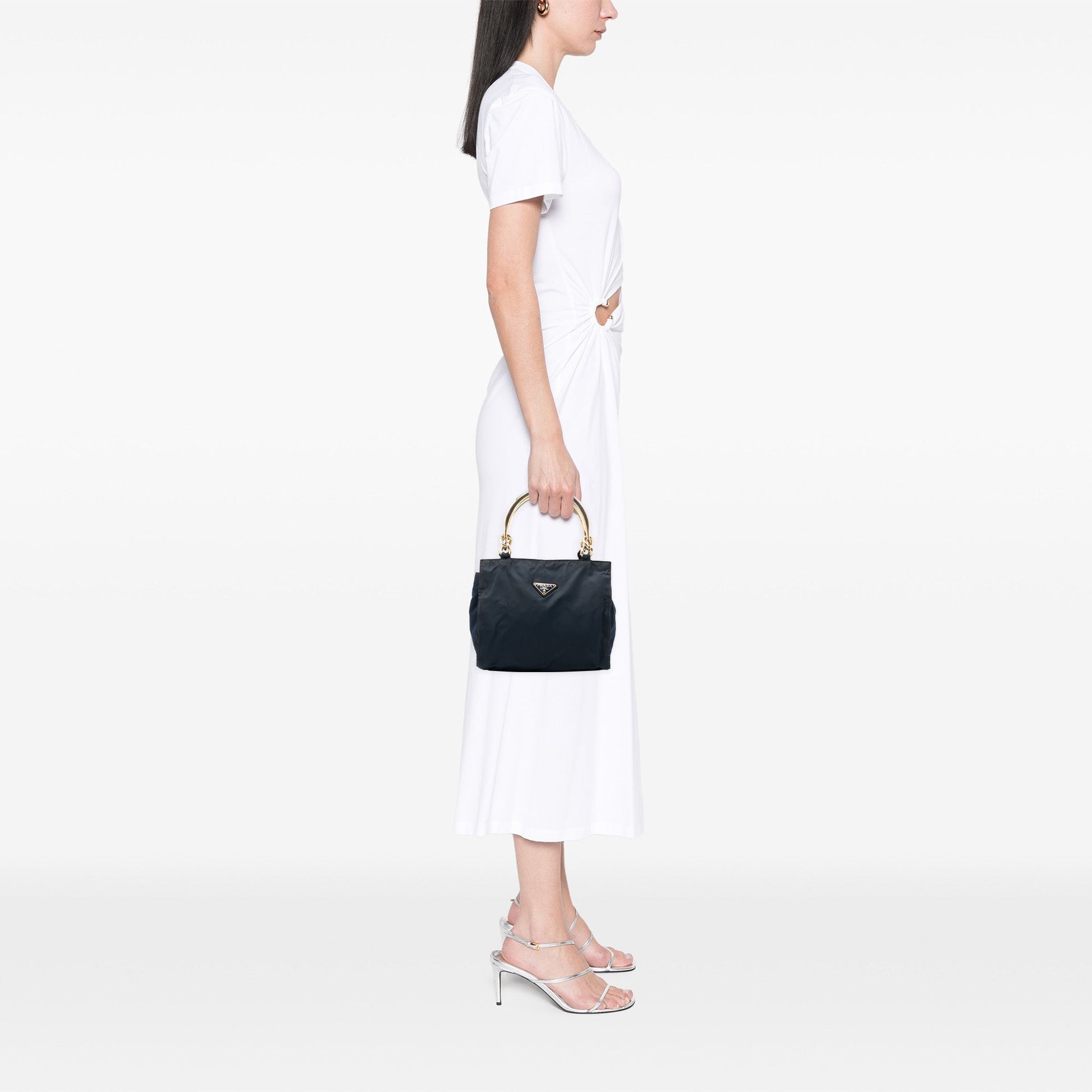 Prada Tessuto Metal Handle Bag
