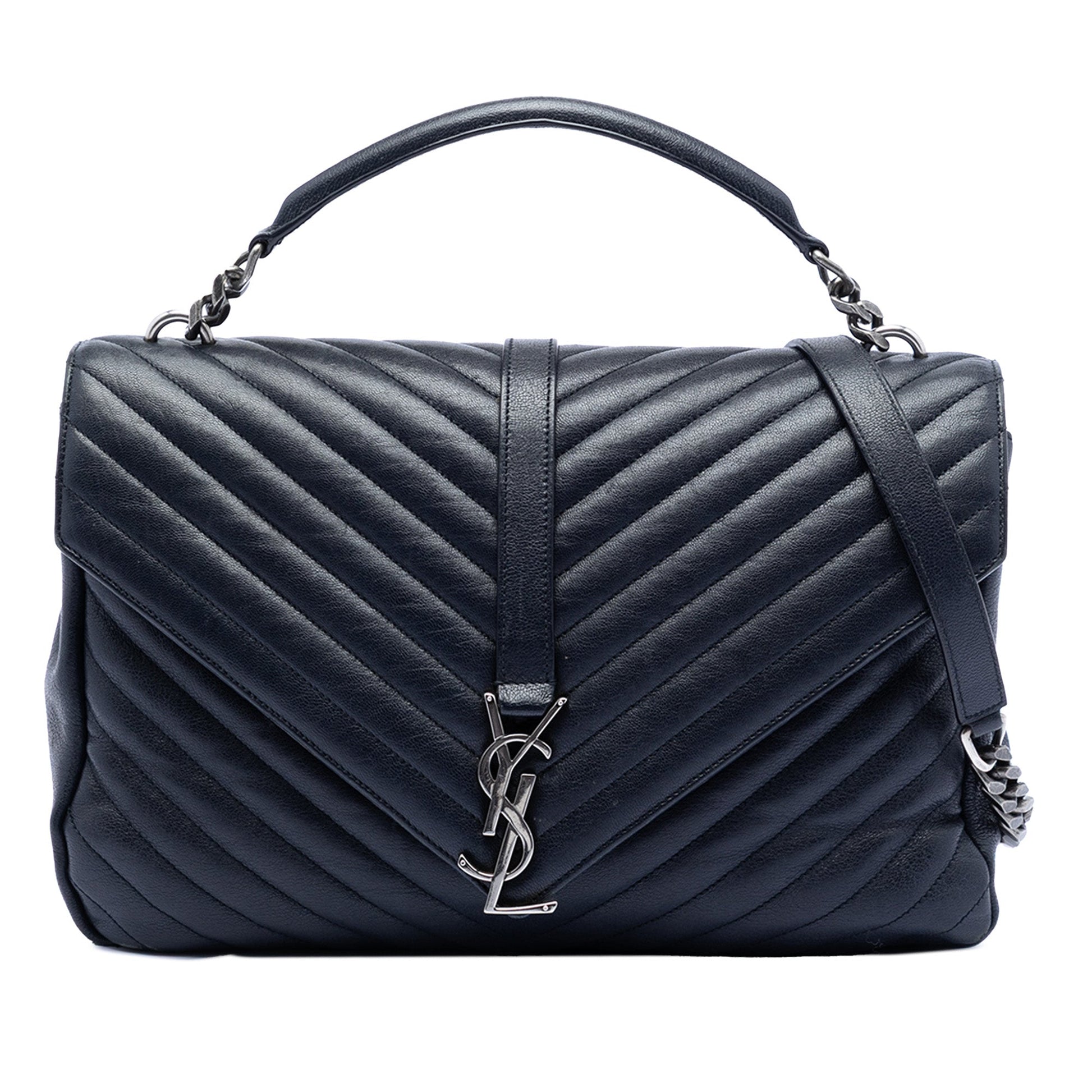 Saint Laurent Large Chevron Sheepskin Monogram College Satchel
