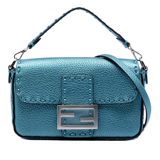 Fendi Mini Metallic Leather Selleria Baguette Satchel