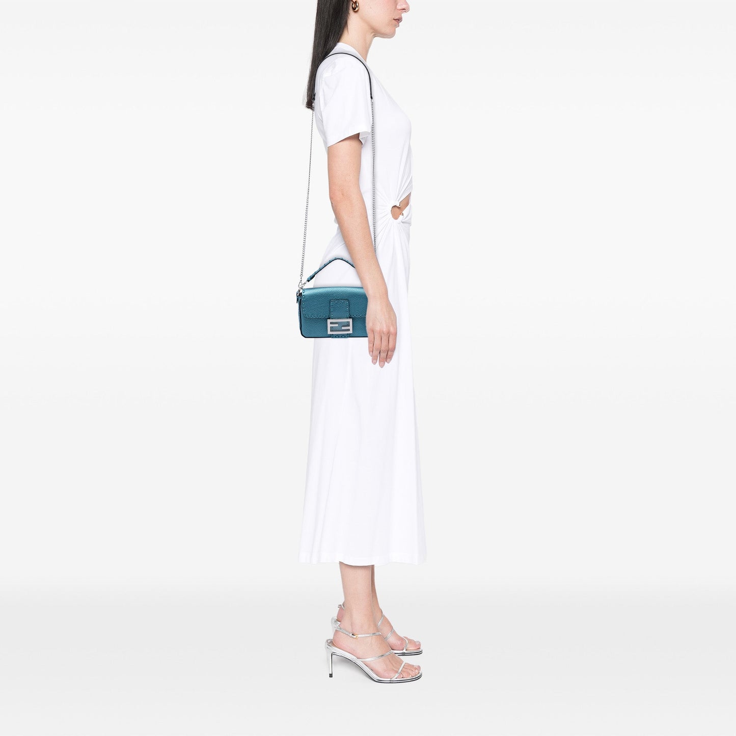 Fendi Mini Metallic Leather Selleria Baguette Satchel