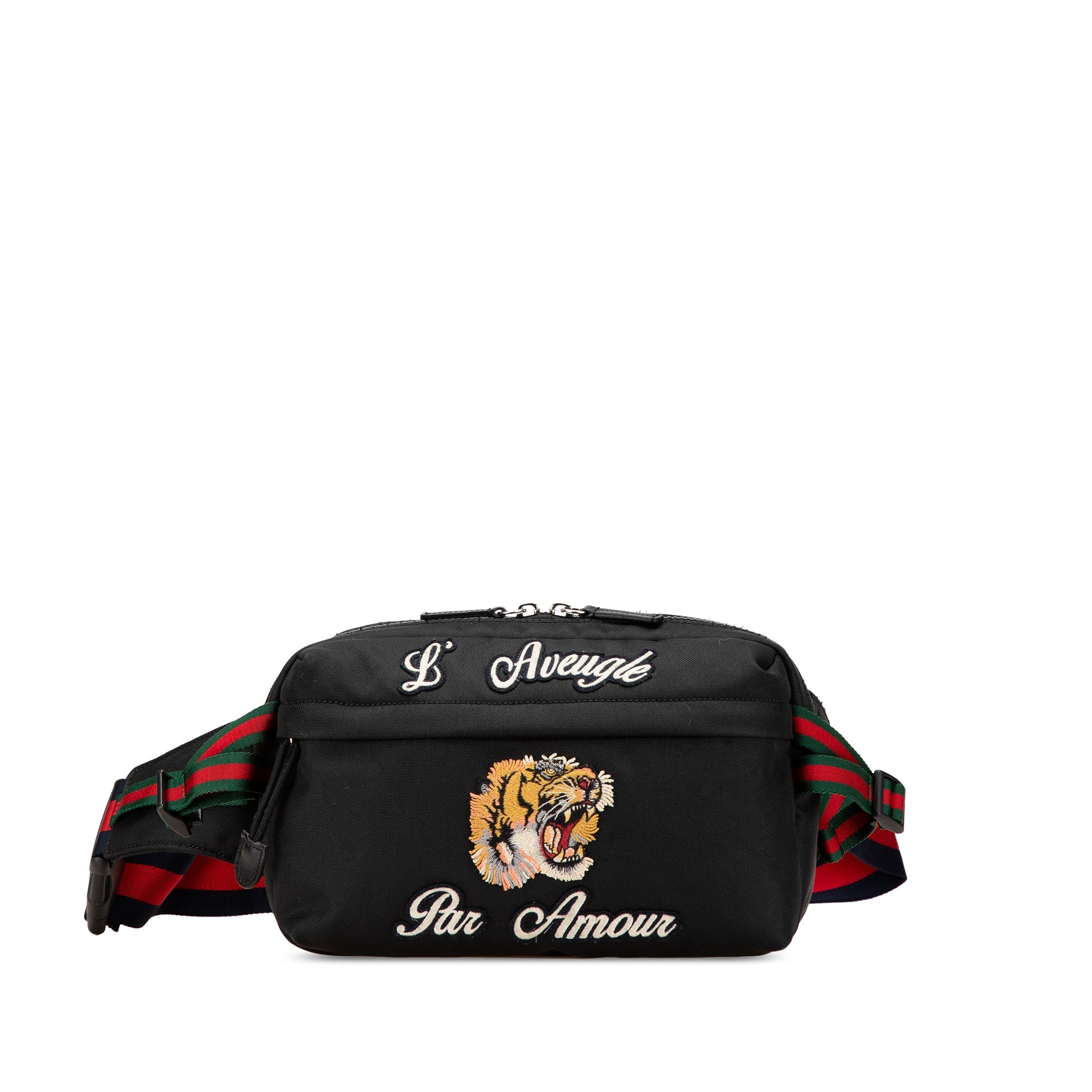 Gucci Techno Canvas Web L Aveugle Par Amour Embroidered Belt Bag