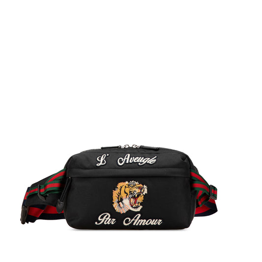 Gucci Techno Canvas Web L Aveugle Par Amour Embroidered Belt Bag