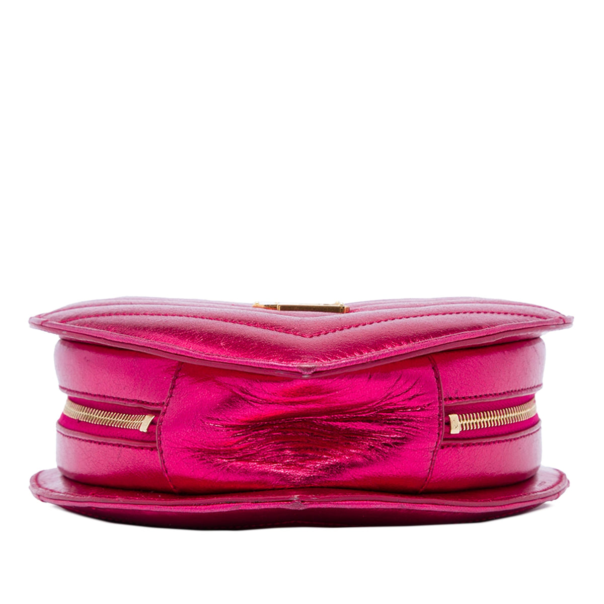 Saint Laurent Mini Chevron Metallic Leather Monogram Love Heart Chain Bag — Pink