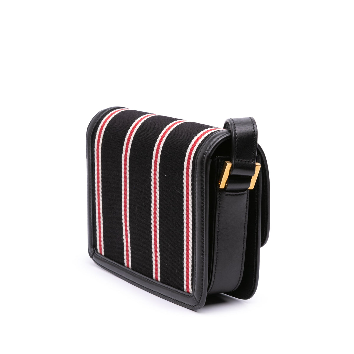 Saint Laurent Small Canvas Striped Solferino Satchel In Box — Black