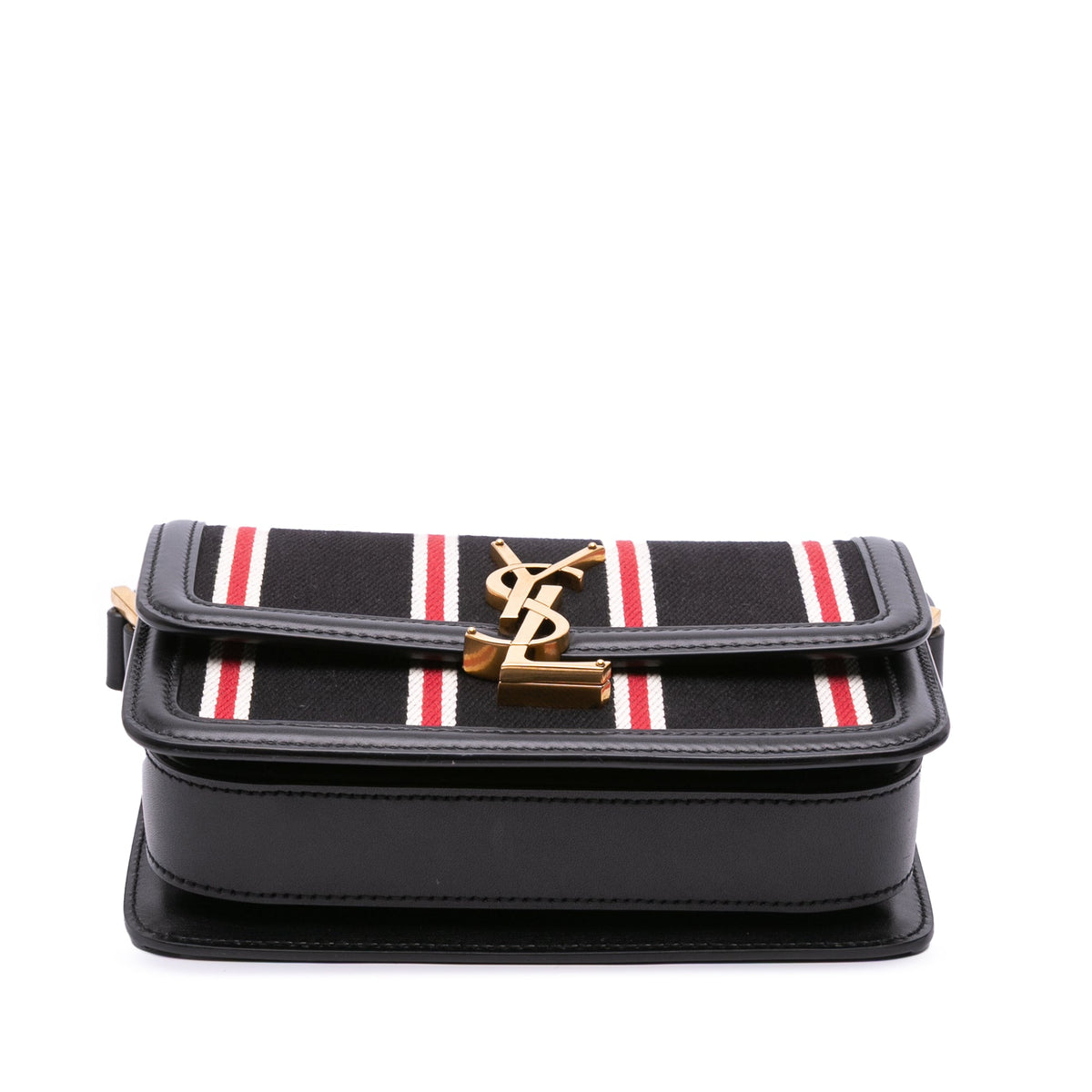 Saint Laurent Small Canvas Striped Solferino Satchel In Box — Black
