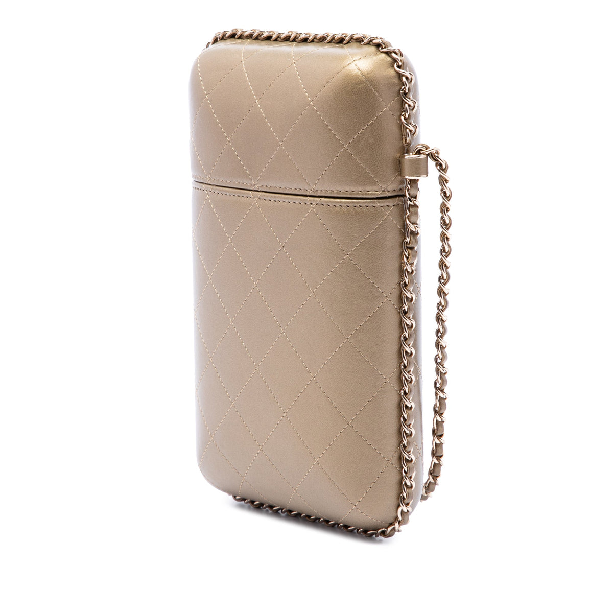 Chanel CC Quilted and Studded Metallic Lambskin Chain Around Phone Holder — Gold